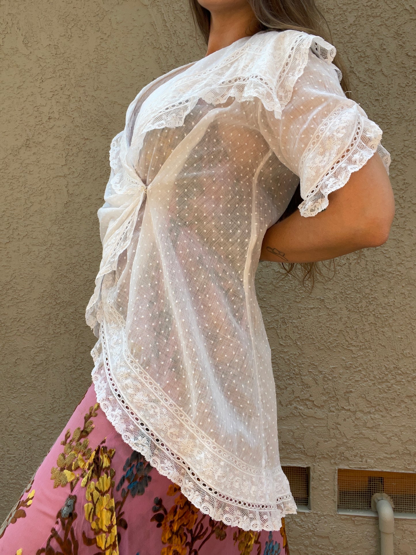 Antique Edwardian Swiss Dot Valenciennes Lace Wrap Summer Jacket
