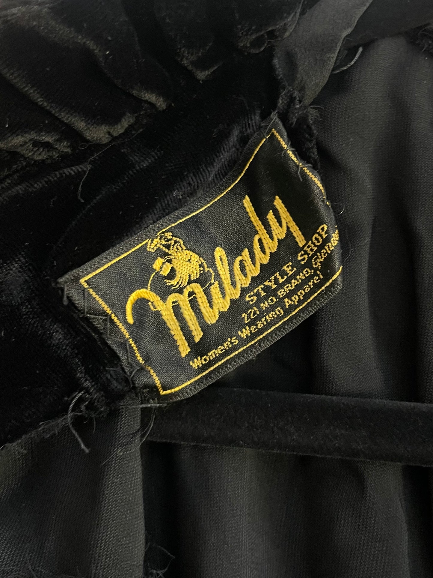 1930s Inky Black High Neck Silk Velvet Dolman Sleeve Keyhole Gown