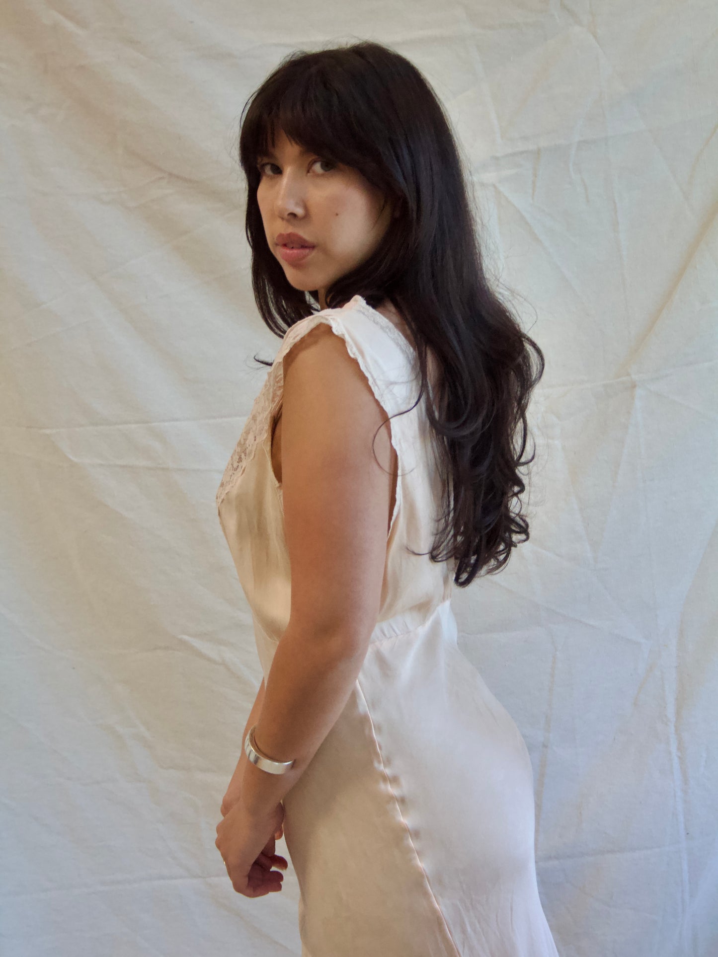 1930s Pale Pink & Lace Bias Cut Slip Dress