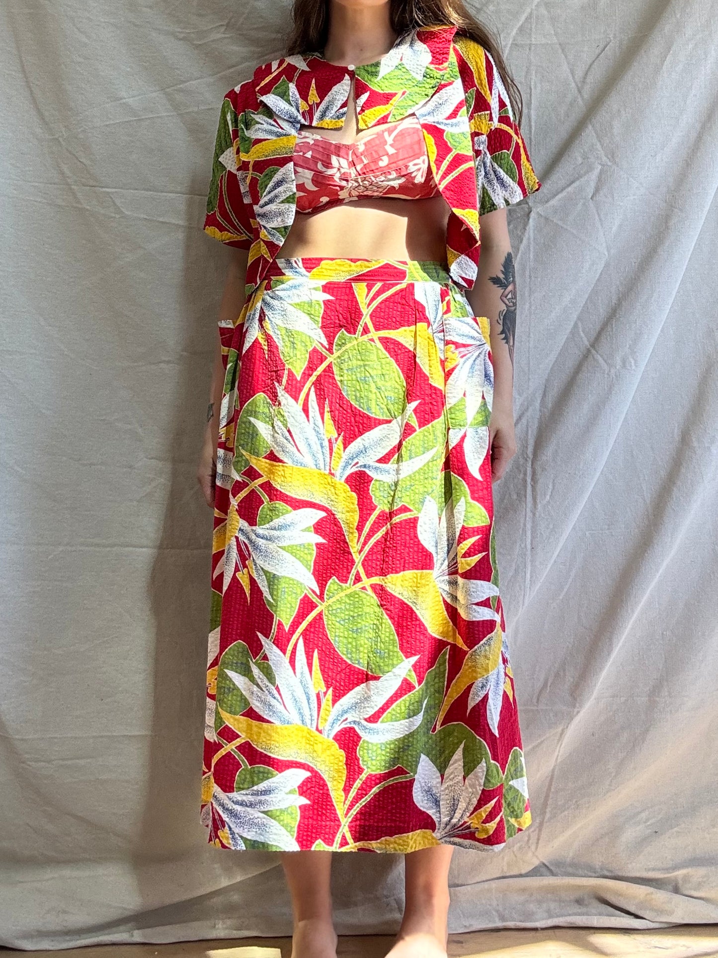 1940s Hawaiian Seersucker Three Piece Set