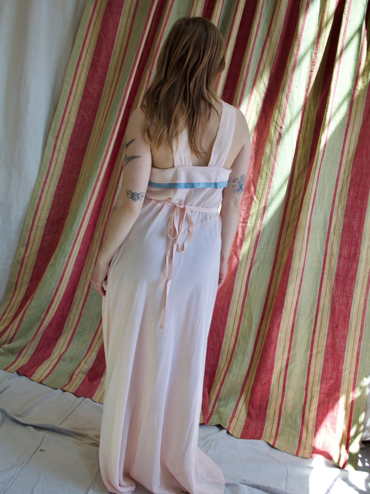 1940s Appliqué Two Tone Cold Rayon Bias Cut Slip Dress
