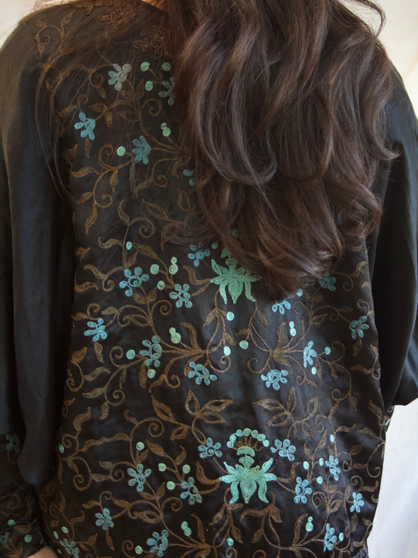 Antique 1920s Embroidered Lamé Batwing Sleeve Drop-waist Silk Dress
