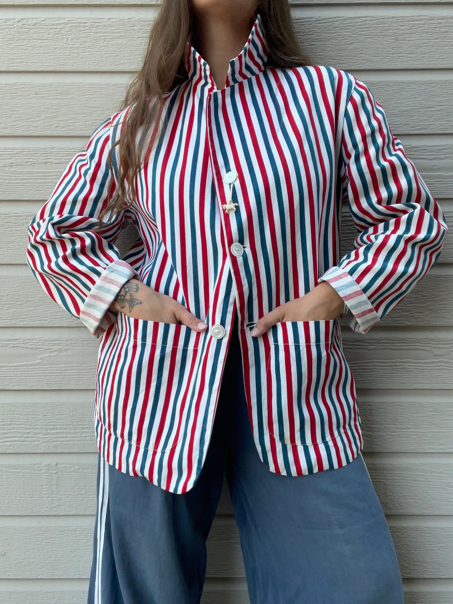 1940s Americana Striped Cotton Twill Jacket