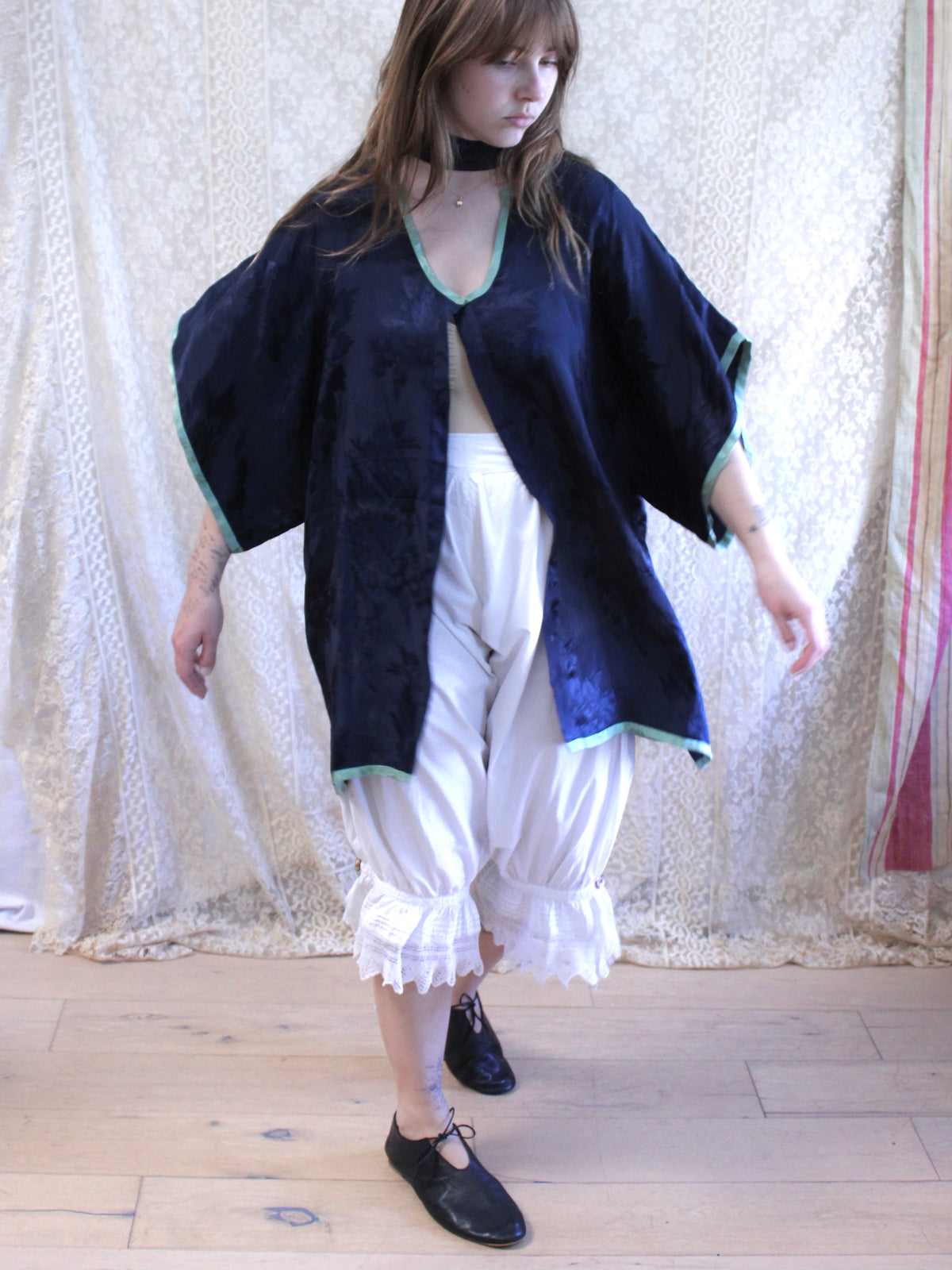 Antique 2PC 1920s Silk Jacquard Lounge Tunic