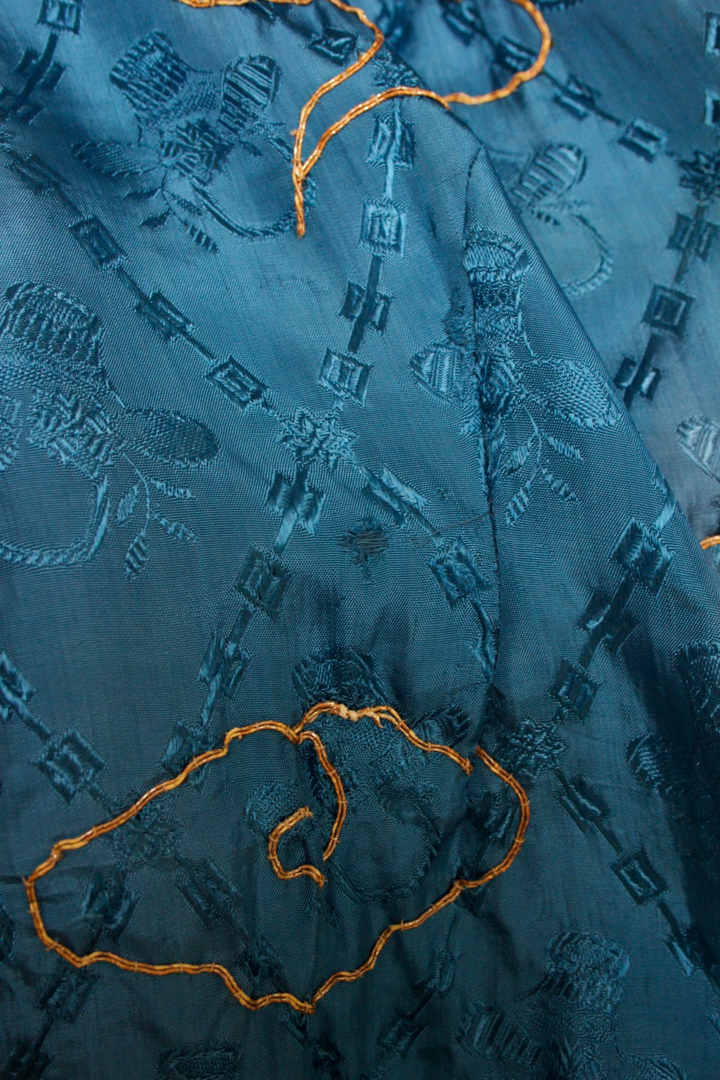 1930s 2 PC Rayon Jacquard Palazzo Pant Jumpsuit with Bullion Couching/ Stumpwork