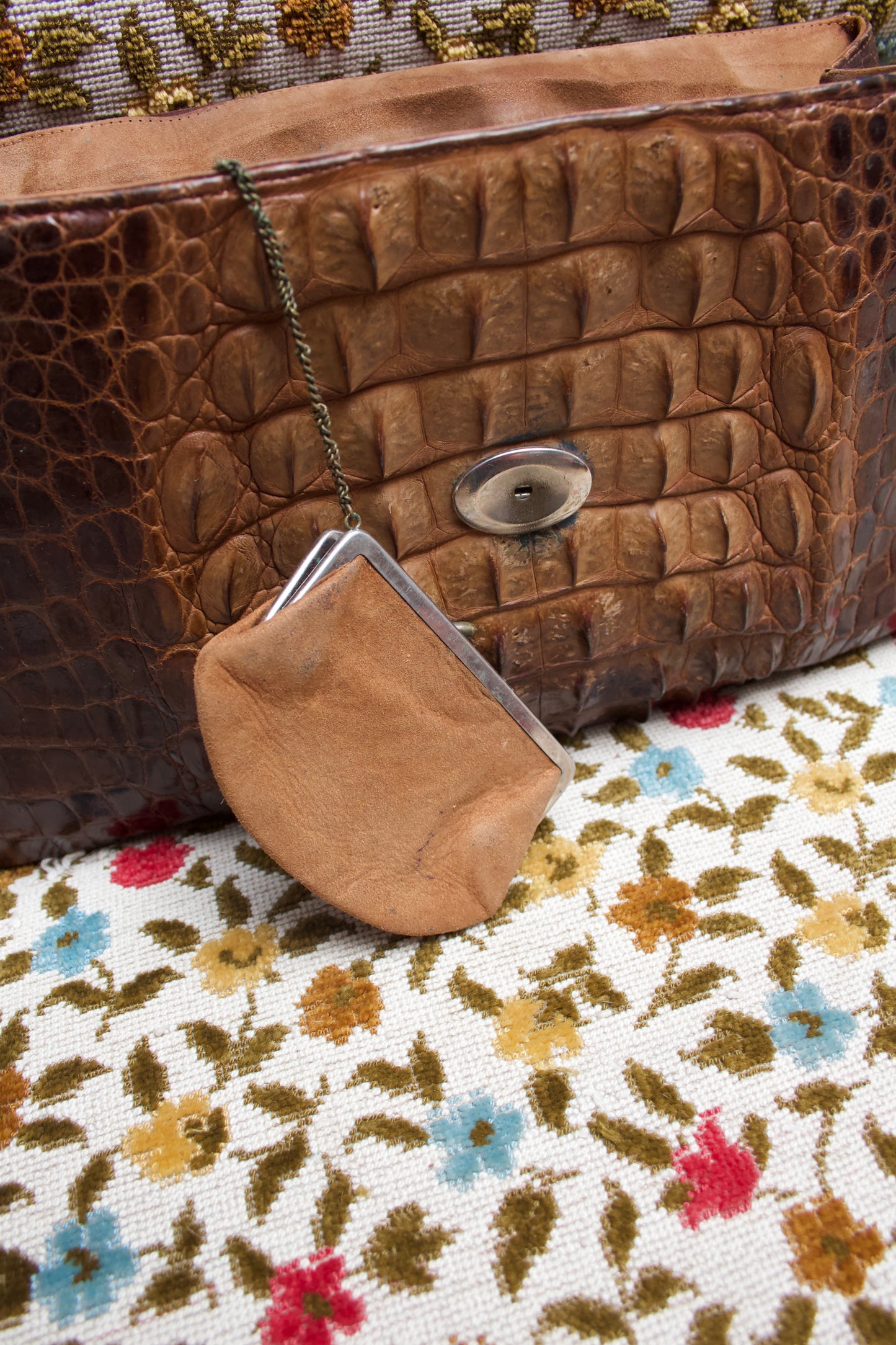 1940s Large Alligator Leather Clutch