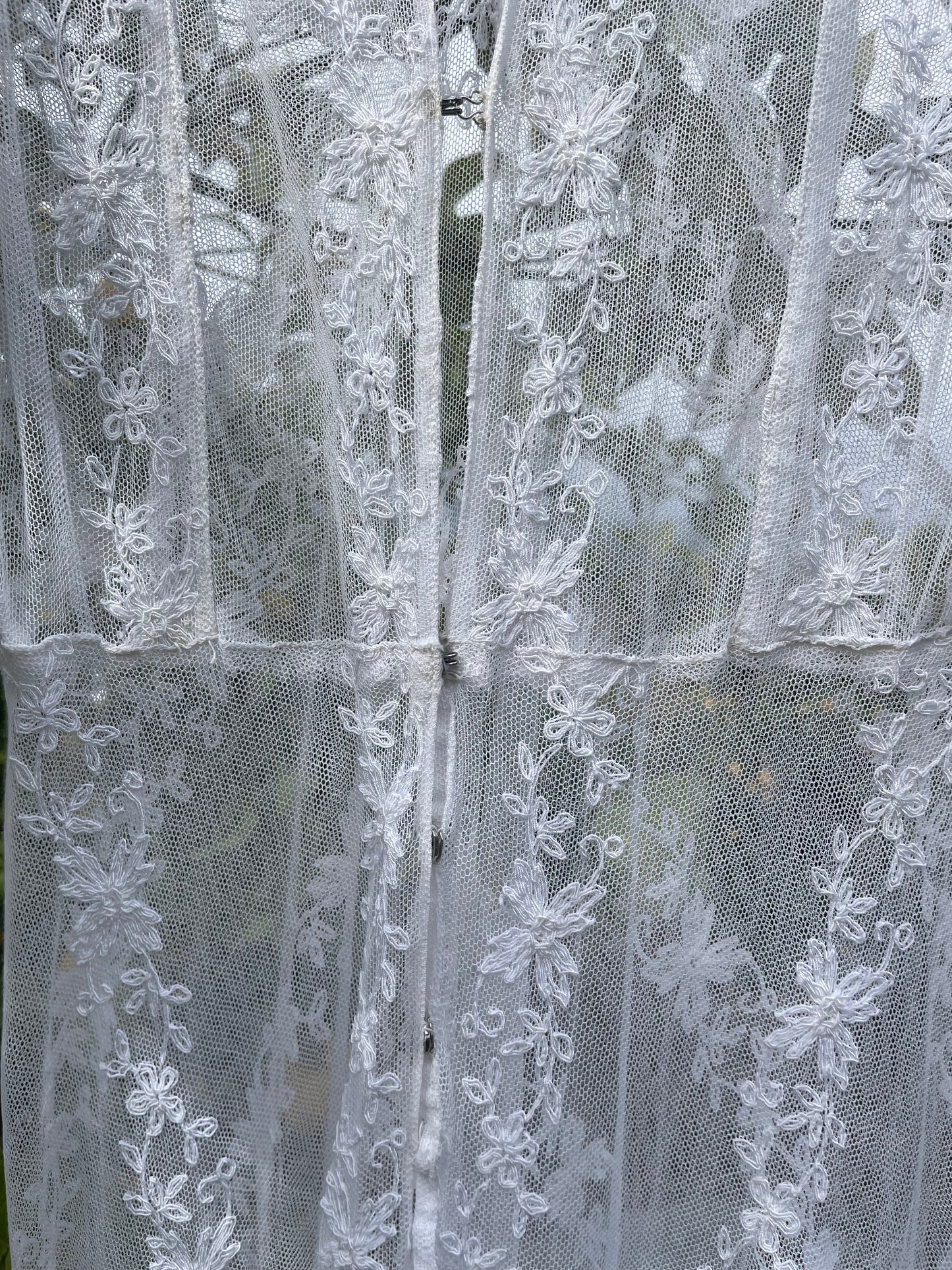 Edwardian Embroidered Net Lace Gigot Sleeve Bridal Gown