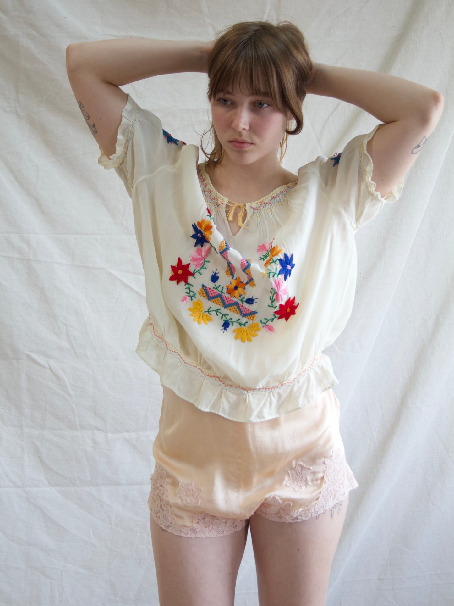 1948 Mexican Embroidered Peasant Blouse