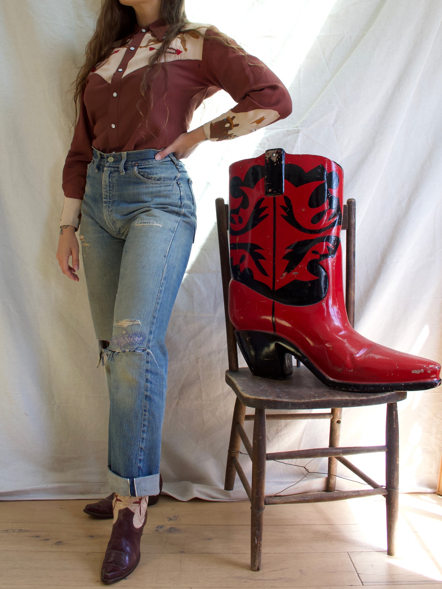 1940s Hand Embroidered Horses Gabardine Western Shirt