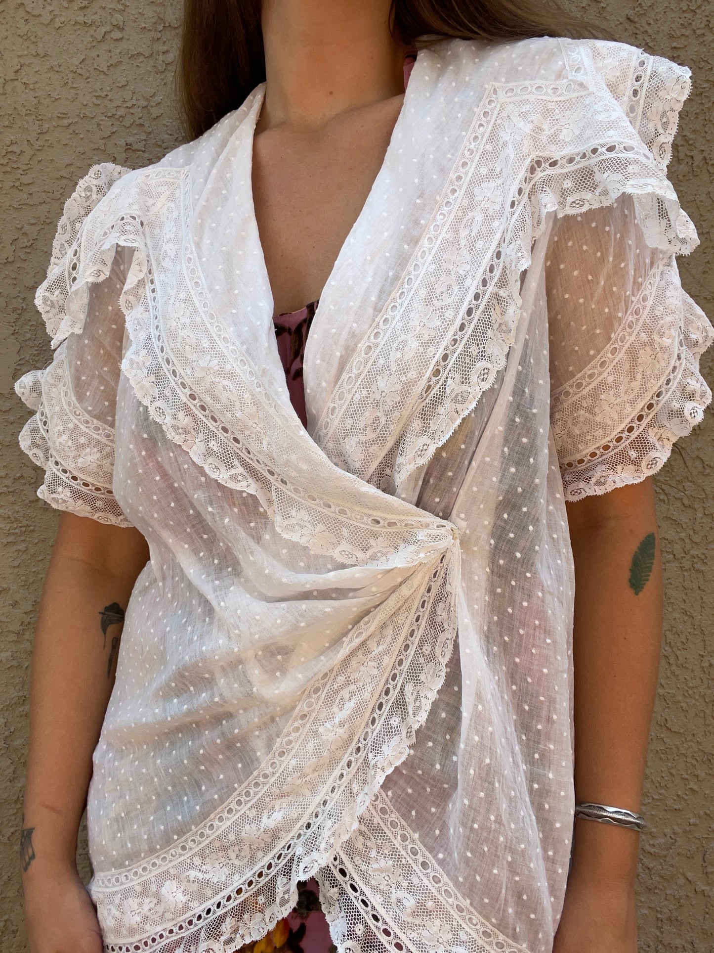 Antique Edwardian Swiss Dot Valenciennes Lace Wrap Summer Jacket