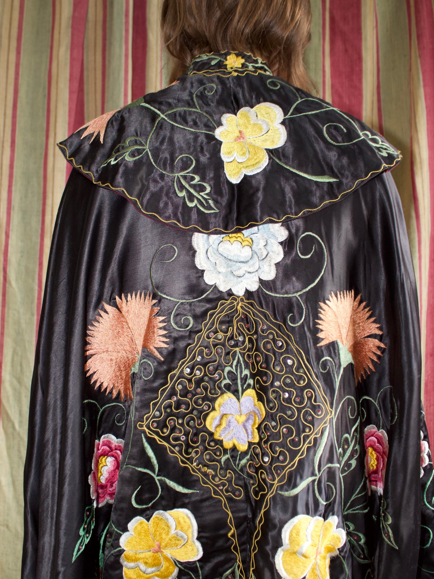 1940s Densely Embroidered Satin Matador / Toreador Cape