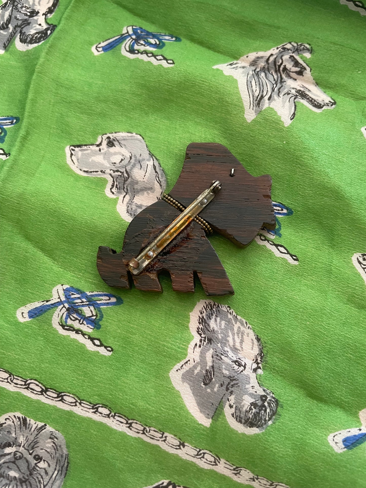 1940s Googly Eye Carved Wood Dog Pin