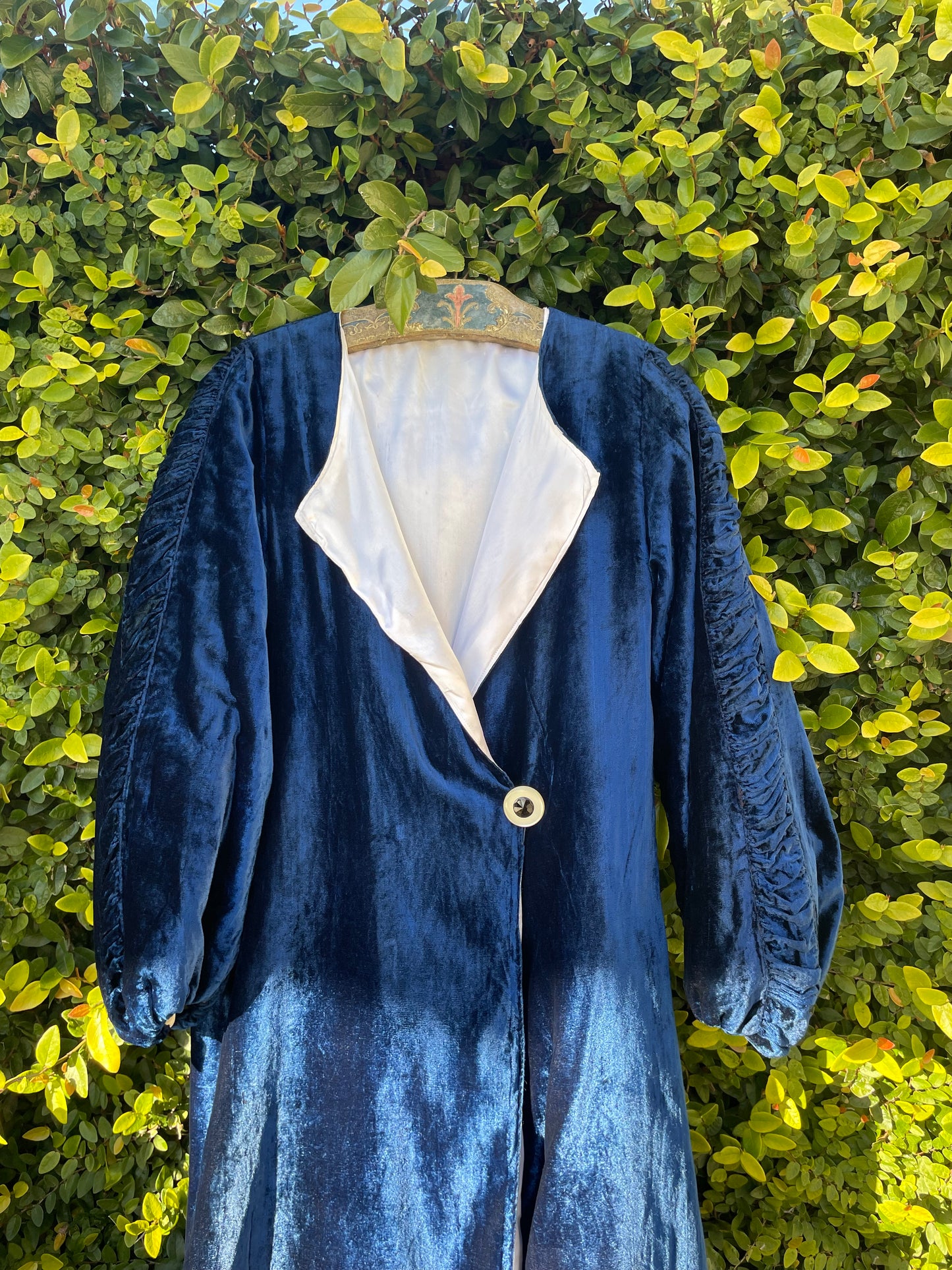 1940s Navy Velvet Bishop Sleeve Robe Style Coat
