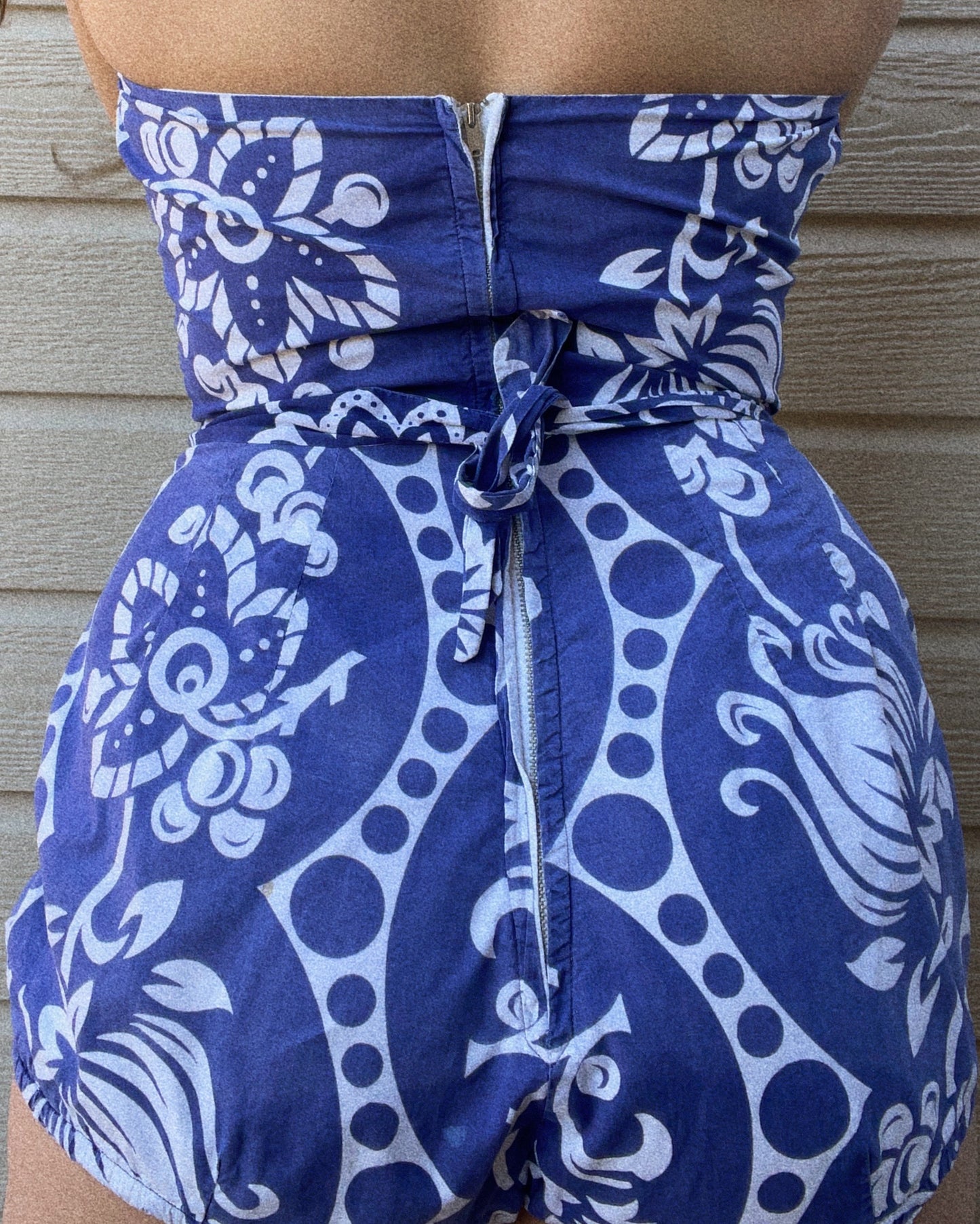 1940s Indigo Cotton Halter Swim/ Play- Suit