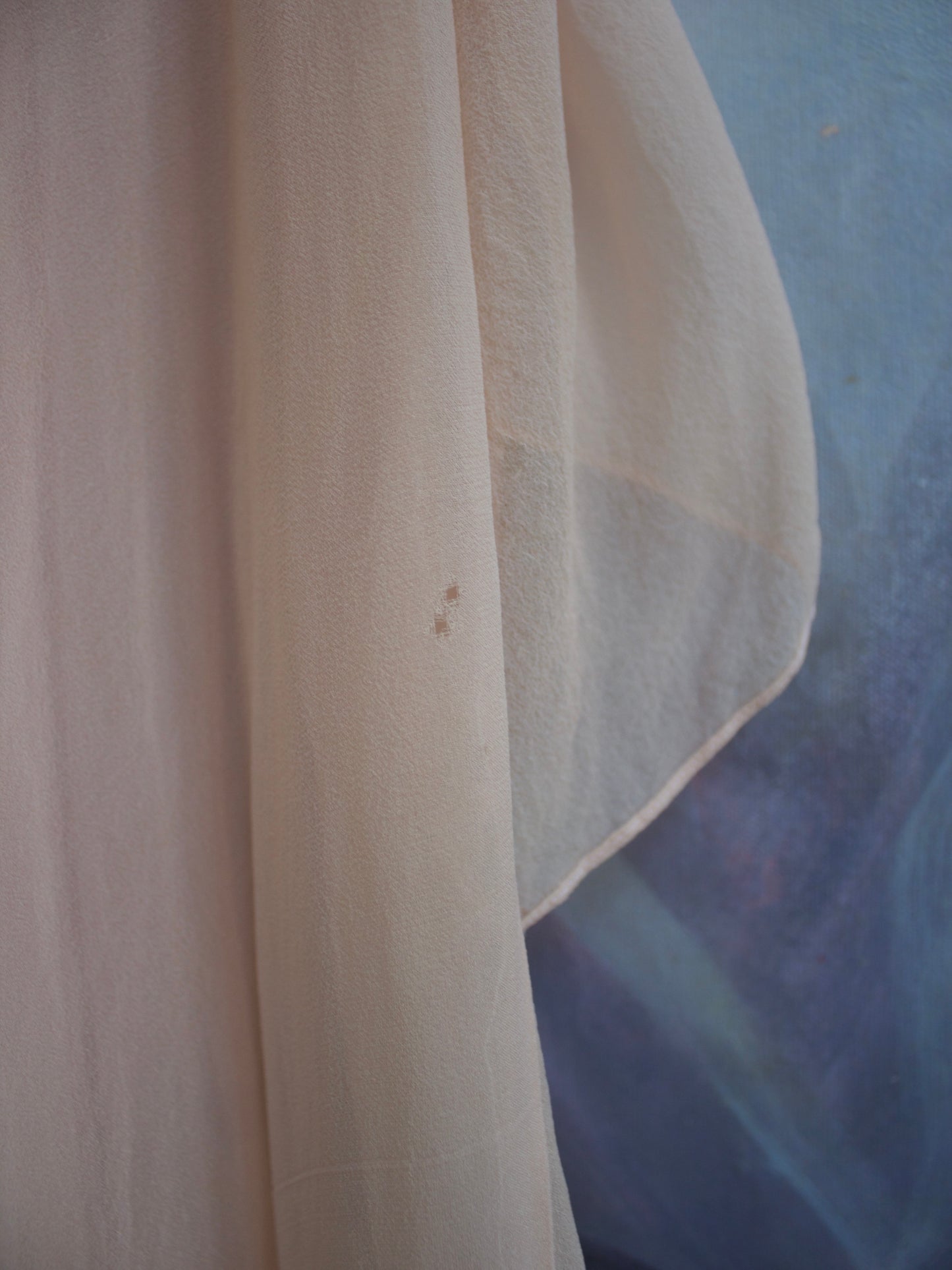 1930s Pale Pink Silk Chiffon Smocked Tie Waist Gown