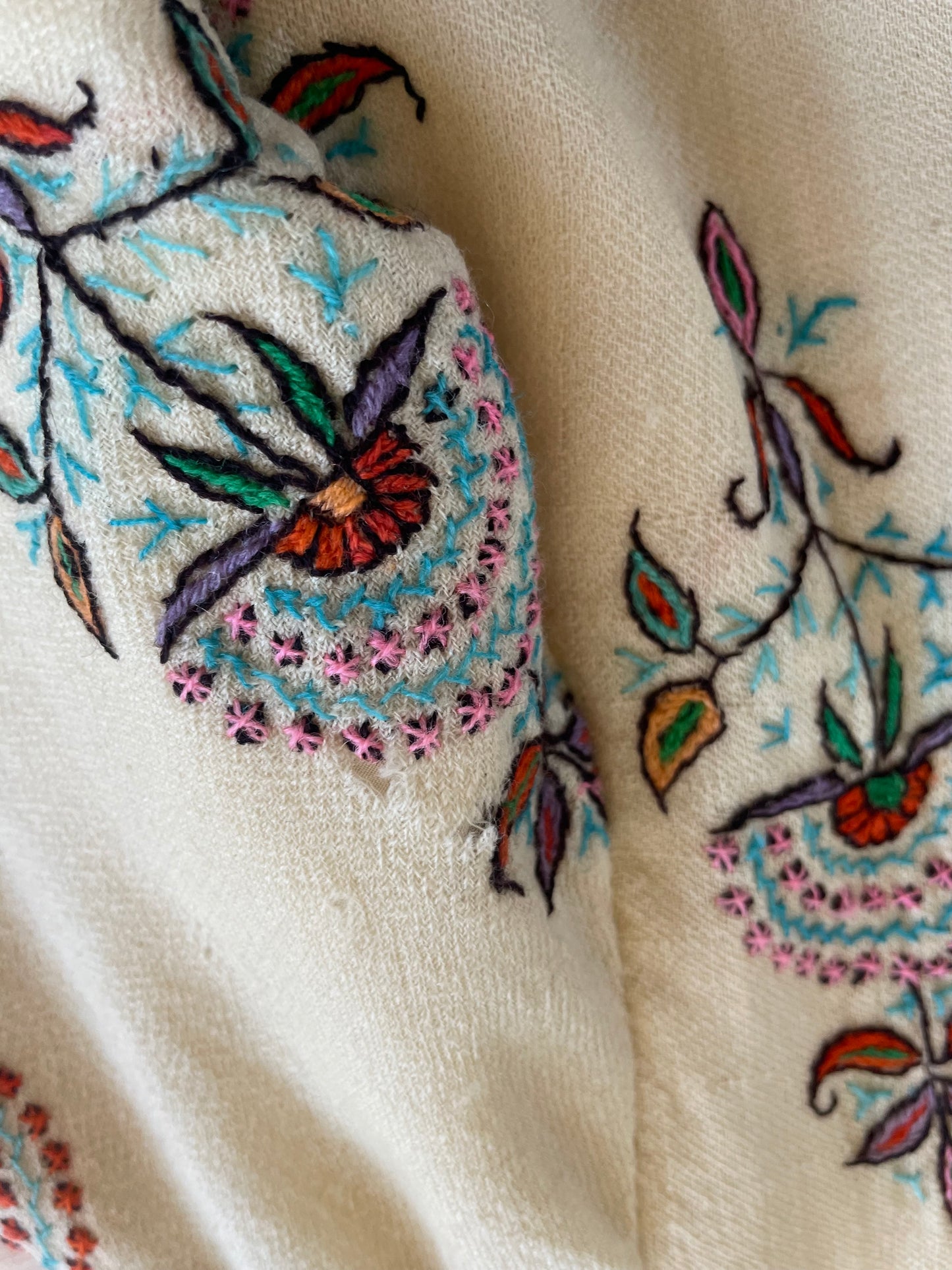 1930s Kashmiri Embroidered Cream Wool Jacket