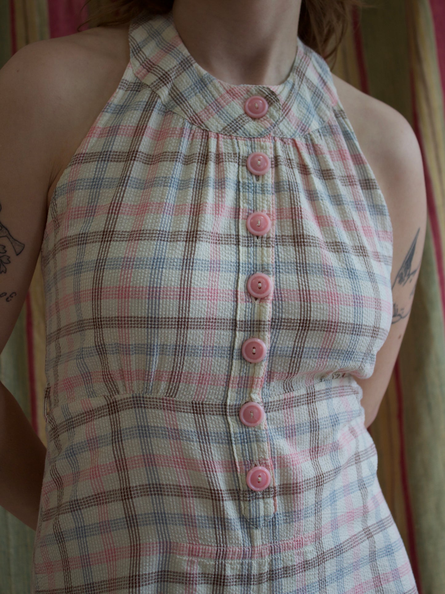 1930s/1940s Pastel Seersucker Halter Playsuit Romper