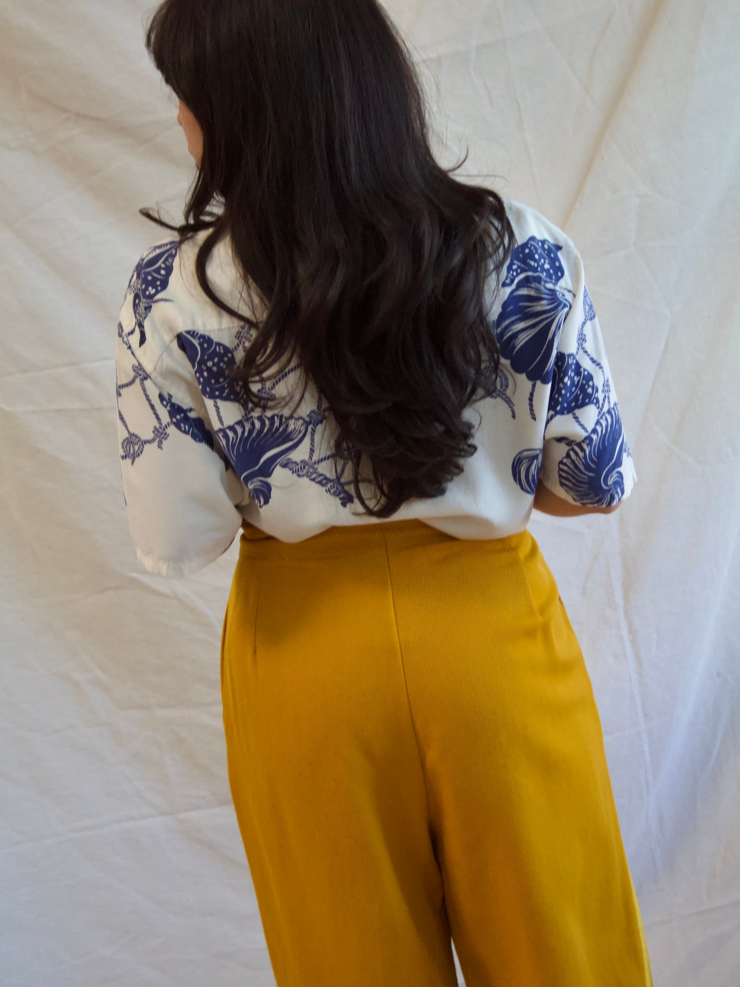 1940s Nautical Sea Shell Print Rayon Shirt