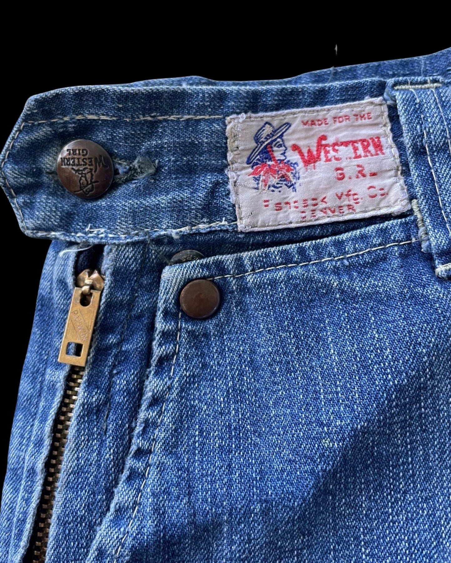 1950s Half Selvedge Western Girl' Side Button/ Zip Denim