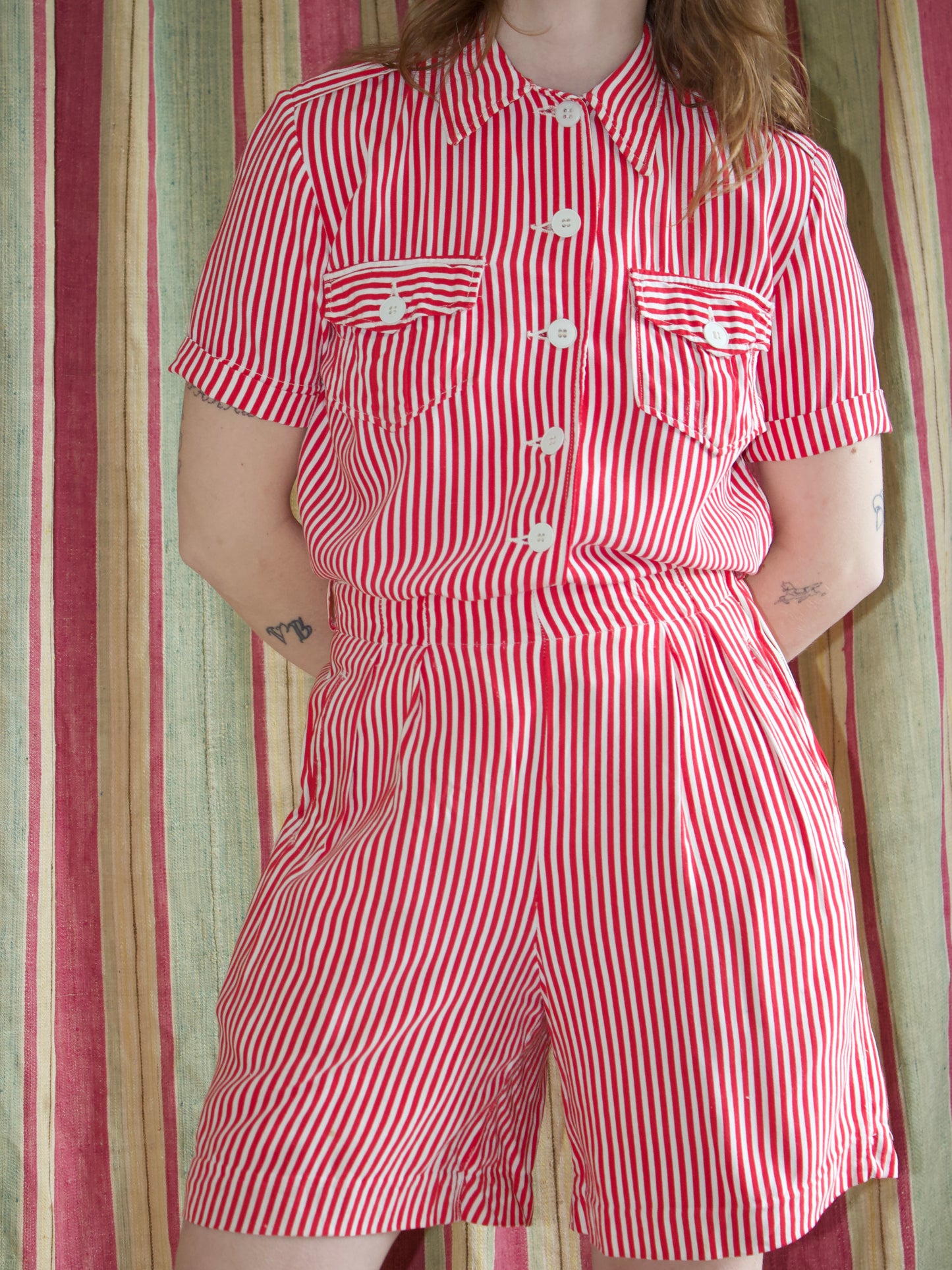 1940s 'Algots' Candy Striped Gabardine Two Pice Playsuit
