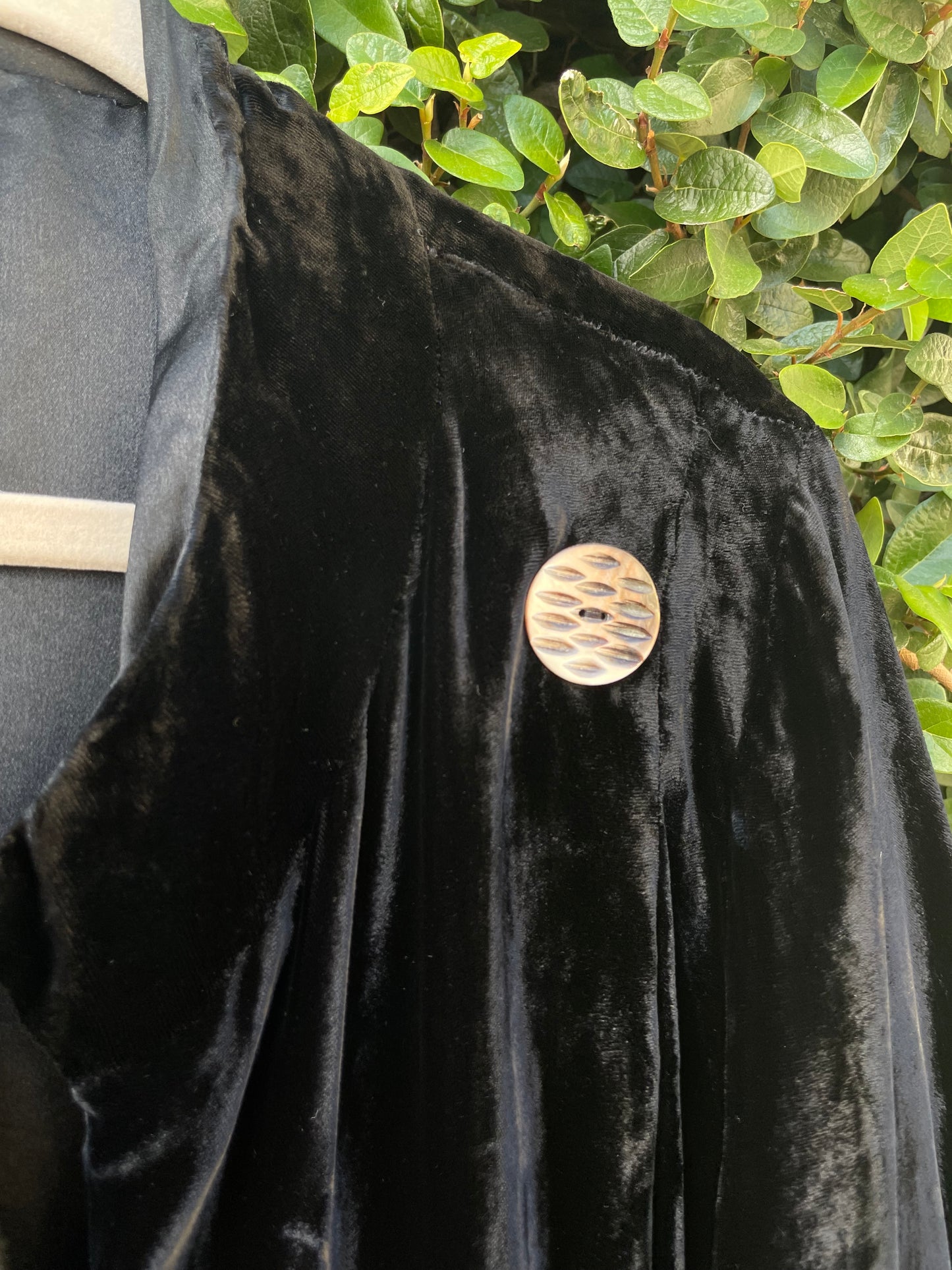 1920s Asymmetrical Collar Noir Silk Velvet Coat