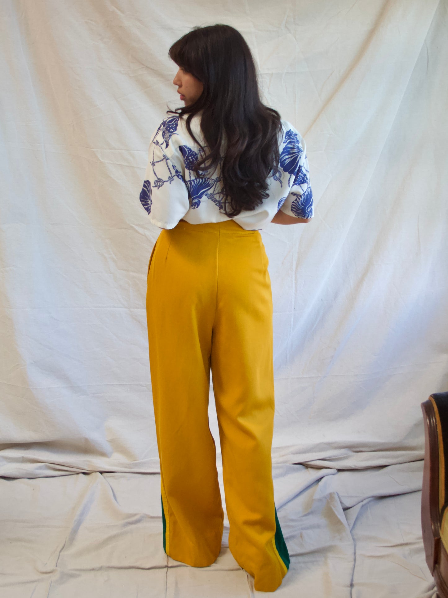 1940s Two Tone Flares High Rise Athletic Wool Trousers