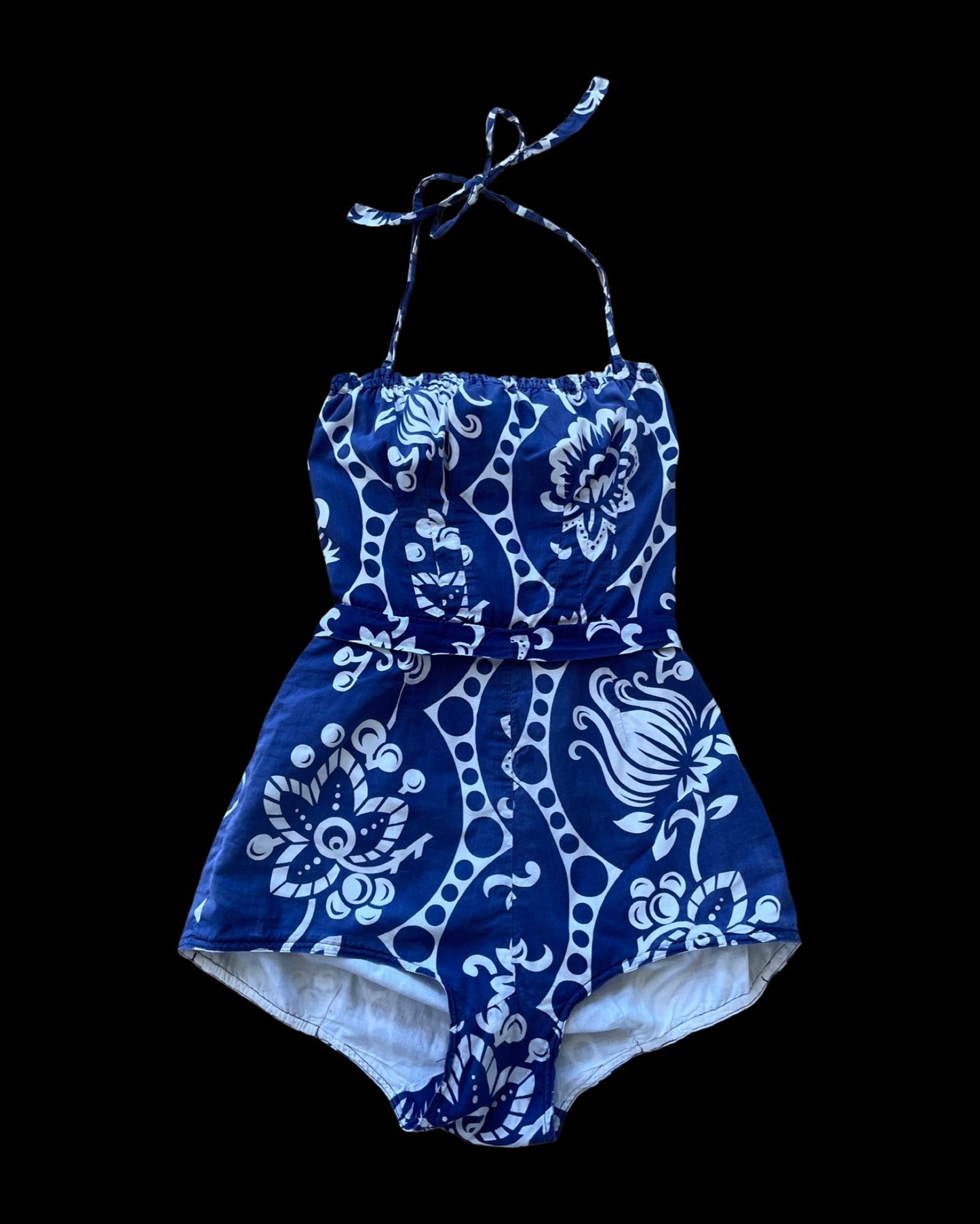 1940s Indigo Cotton Halter Swim/ Play- Suit