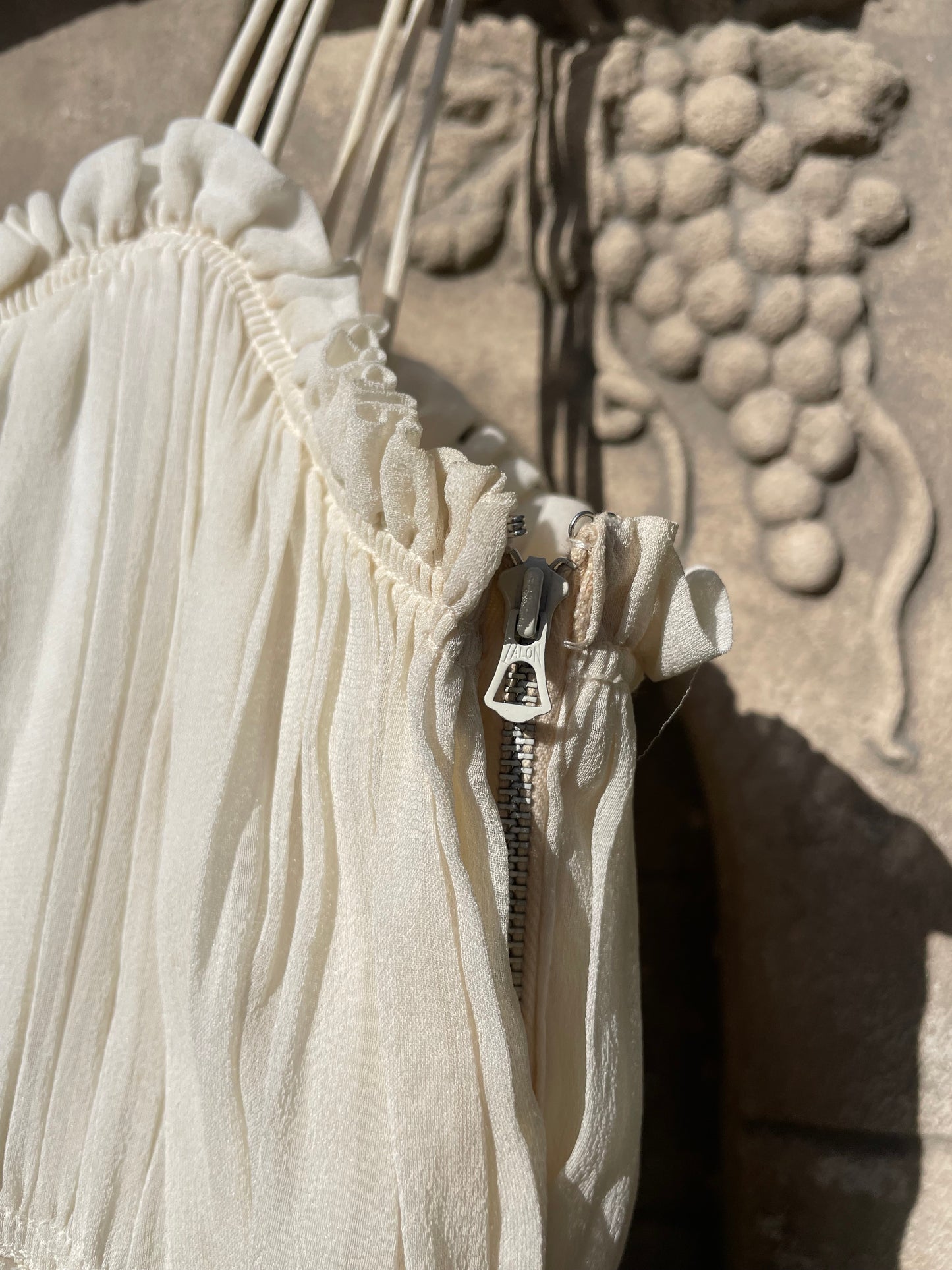 1940s Metallic Soutache Embroidered Chiffon Gown