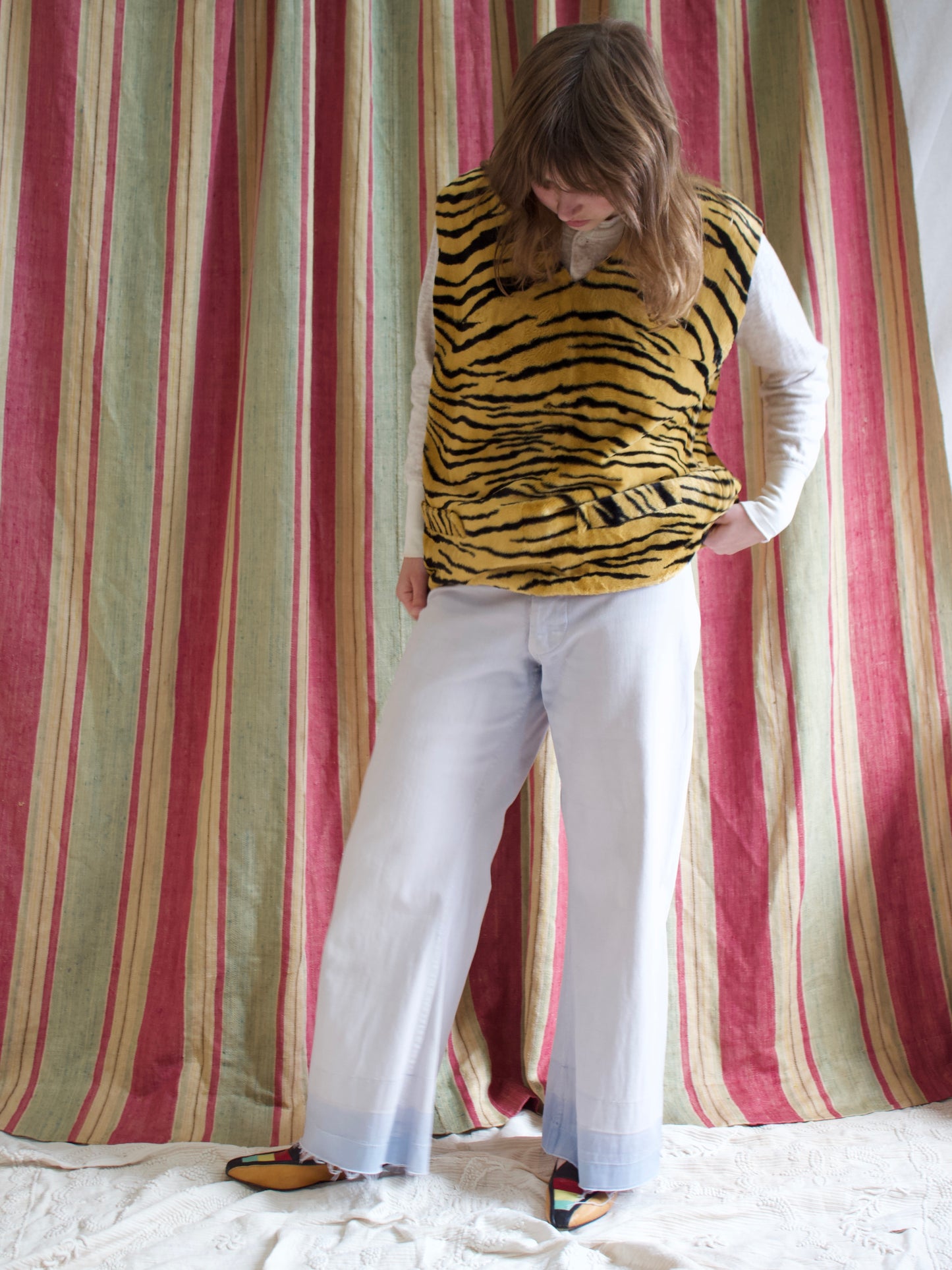 1950s Deadstock Tiger Print Faux Fur Vest