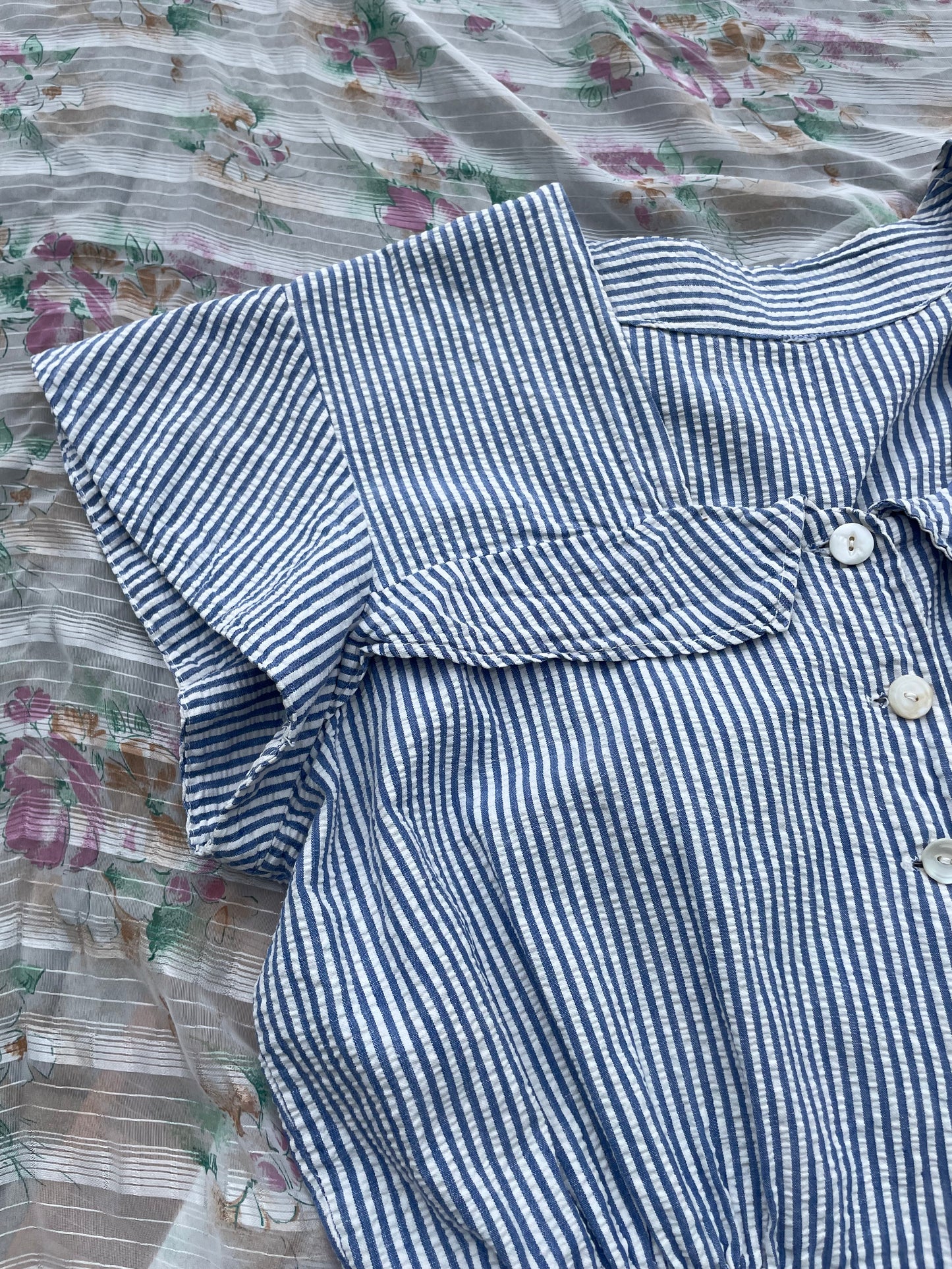 1930s-1940s Striped Seersucker Cap Sleeve Playsuit