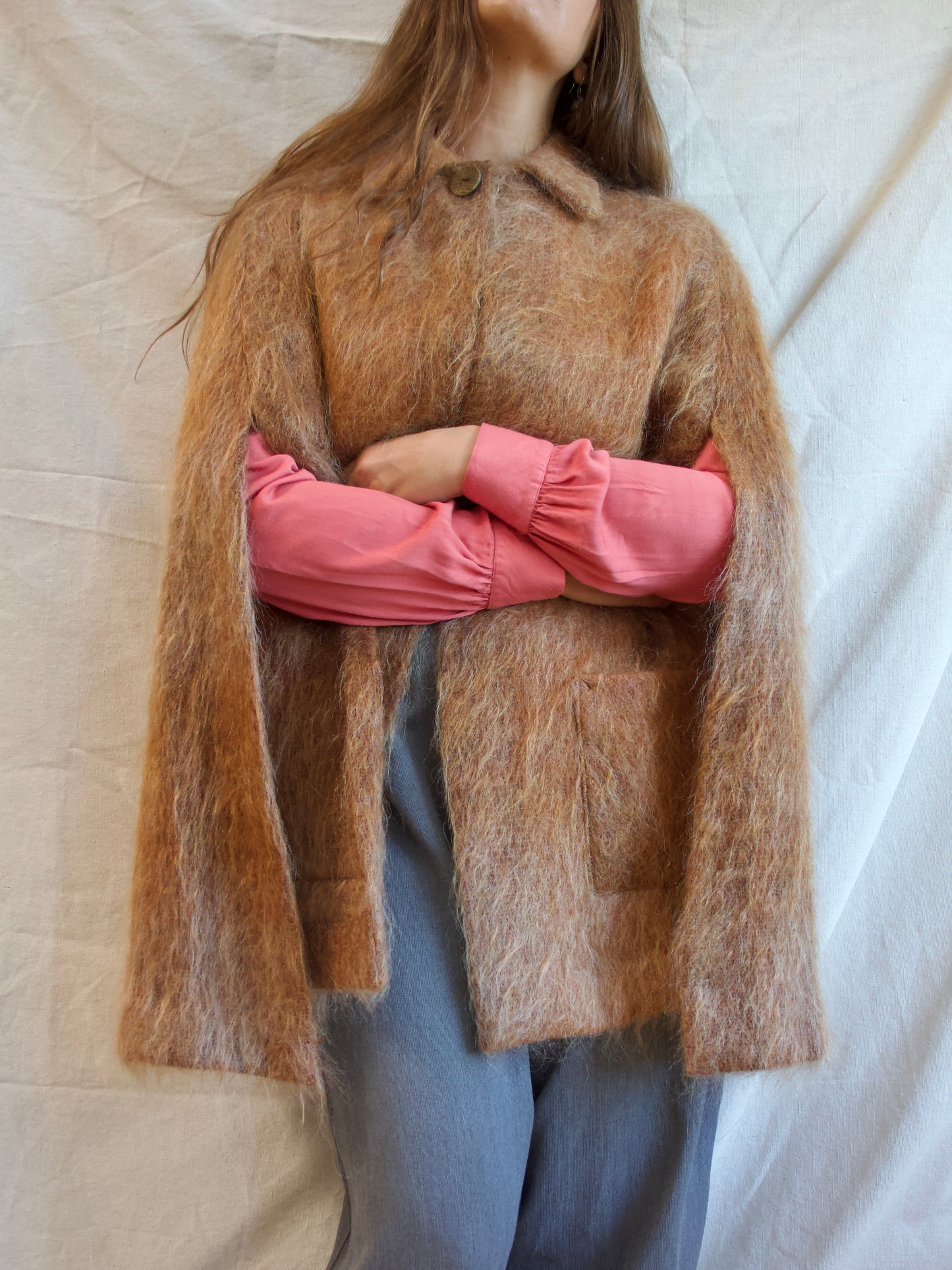 1950s Terracotta Shaggy Mohair Cape