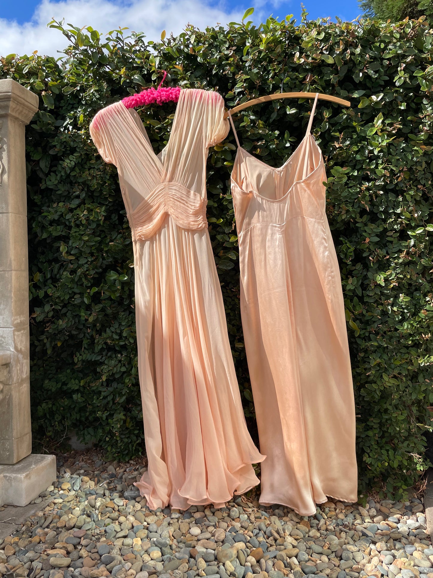 1940s I. Magnin Ballet Pink Shirred Silk Chiffon Dress