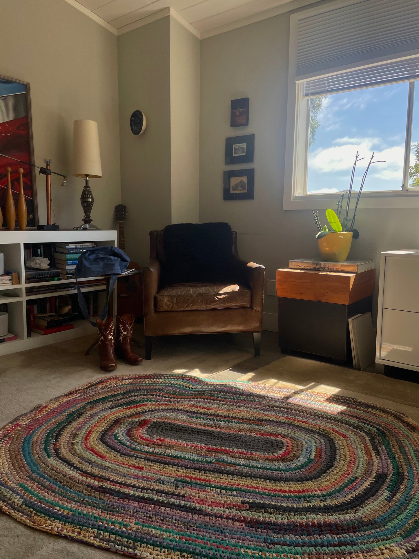 Depression Era Multi-Colored Feedsack Large Oval Area Rag Rug