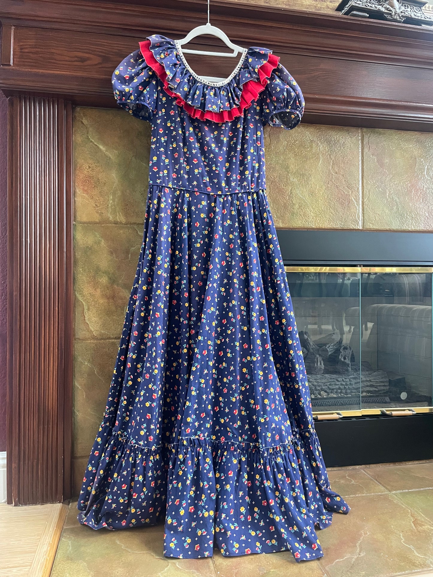 1940s Square Dancing Novelty Print Cotton Puff Sleeve Prairie Dress