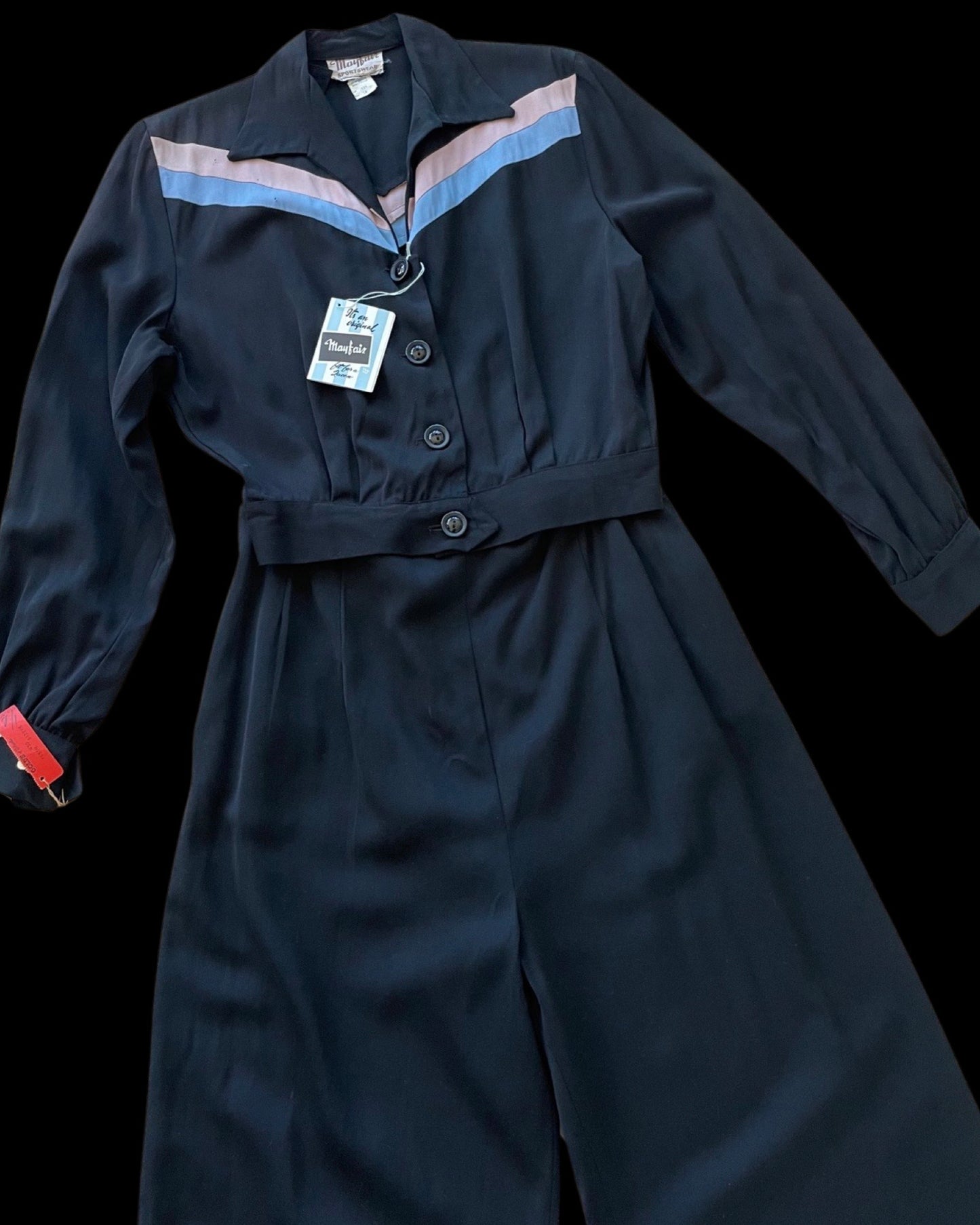 1940s DEADSTOCK Pastel Chevron Stripe Gabardine Sportswear Pant Suit Set