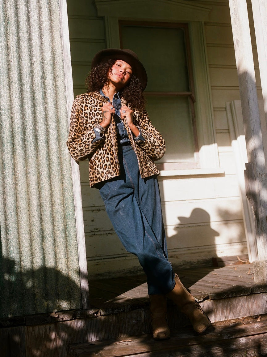Rare 1950s 'Tregos West Wear' Plush Leopard Print Western Zip Front Shirt