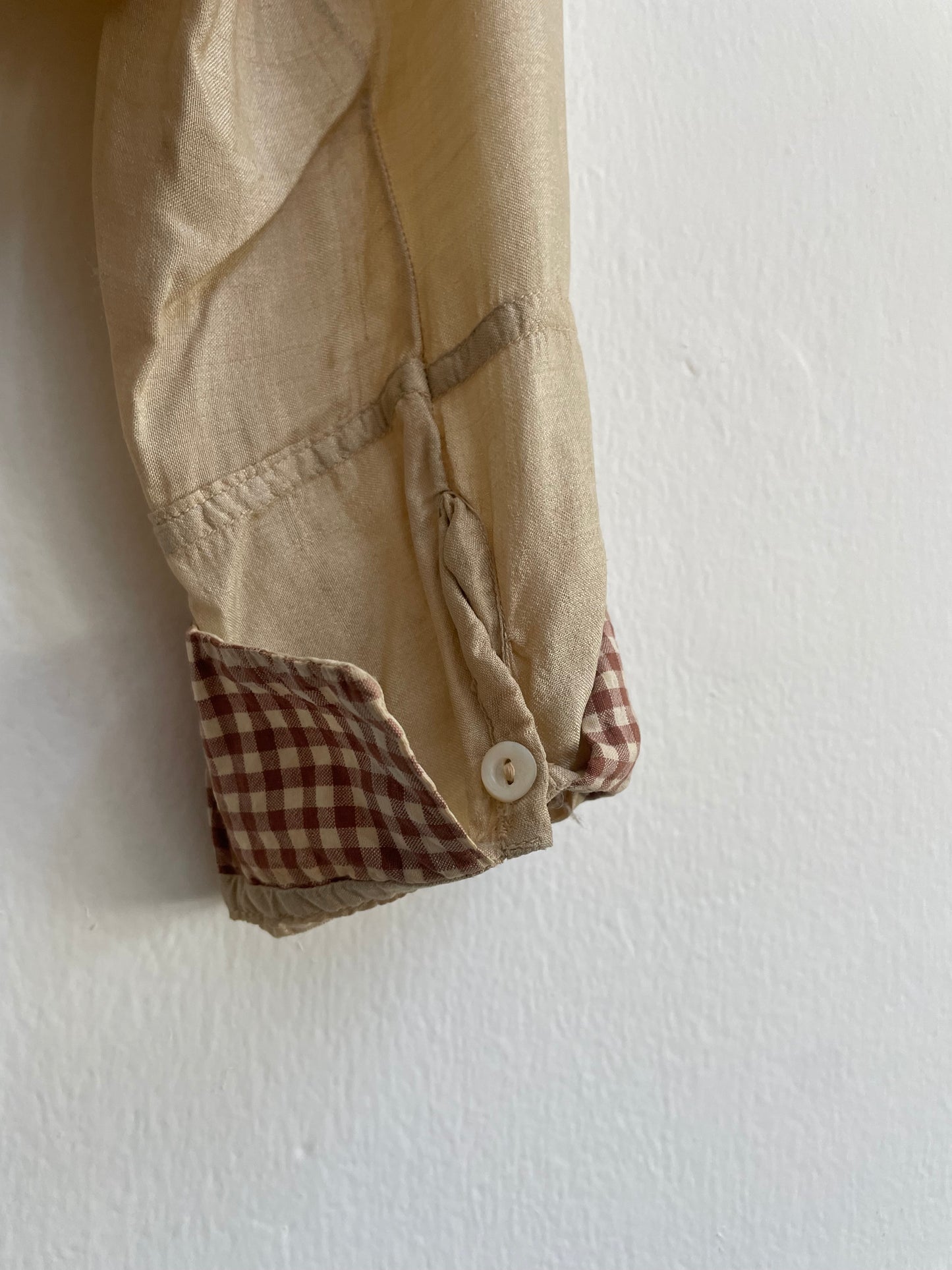 1910s/1920s Pongeee Silk & Gingham Trim Sailor Collar Blouse