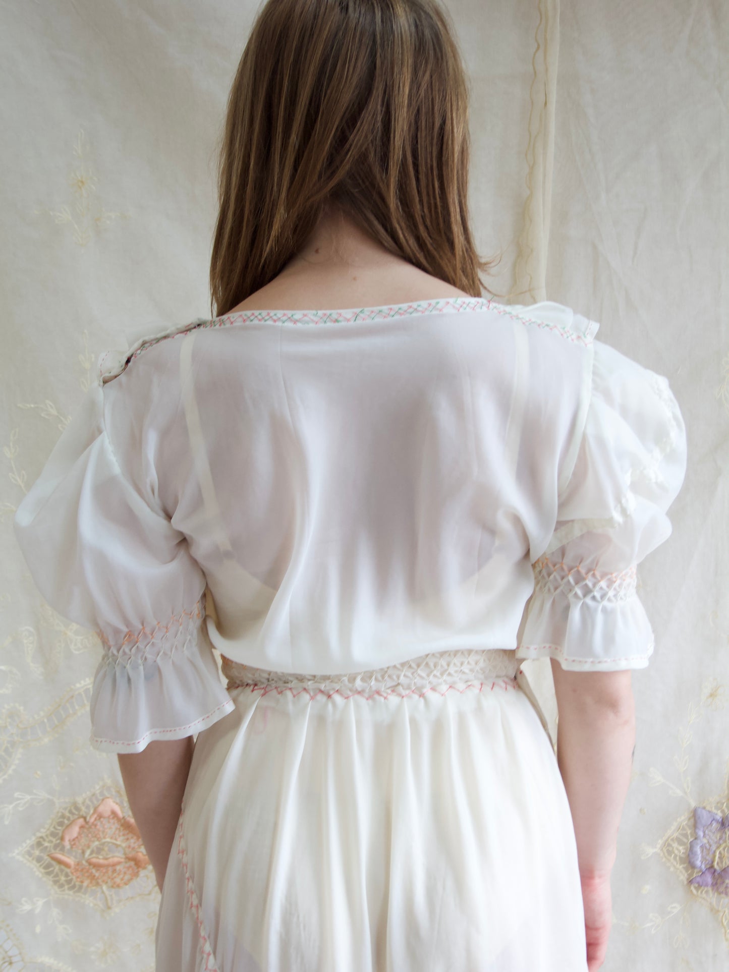 WW2 Hand Embroidered Puff Sleeve Parachute Dress