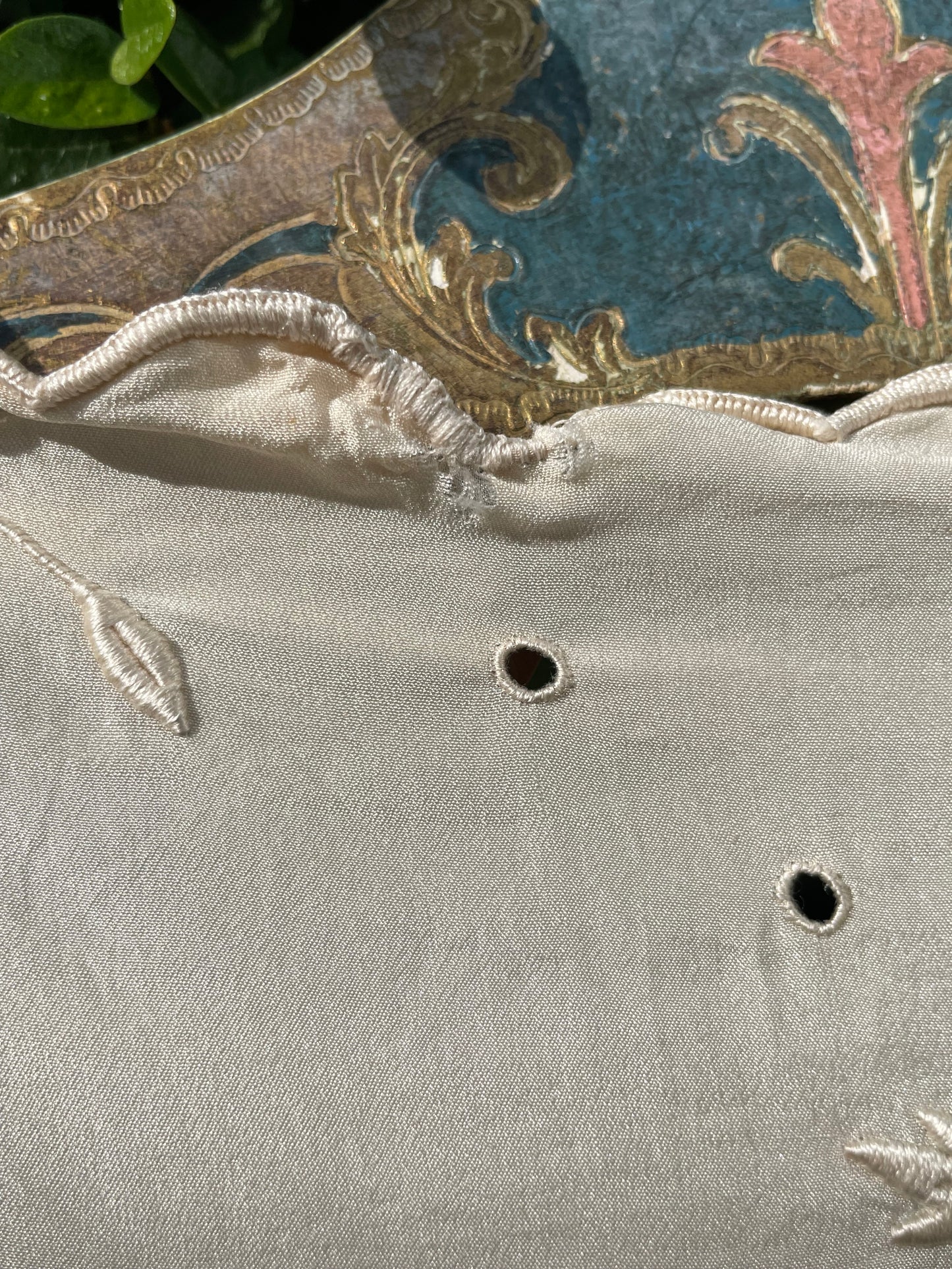 Rare 1910s Floral Motif Embroidered Art and Crafts Cold Shoulder Robe