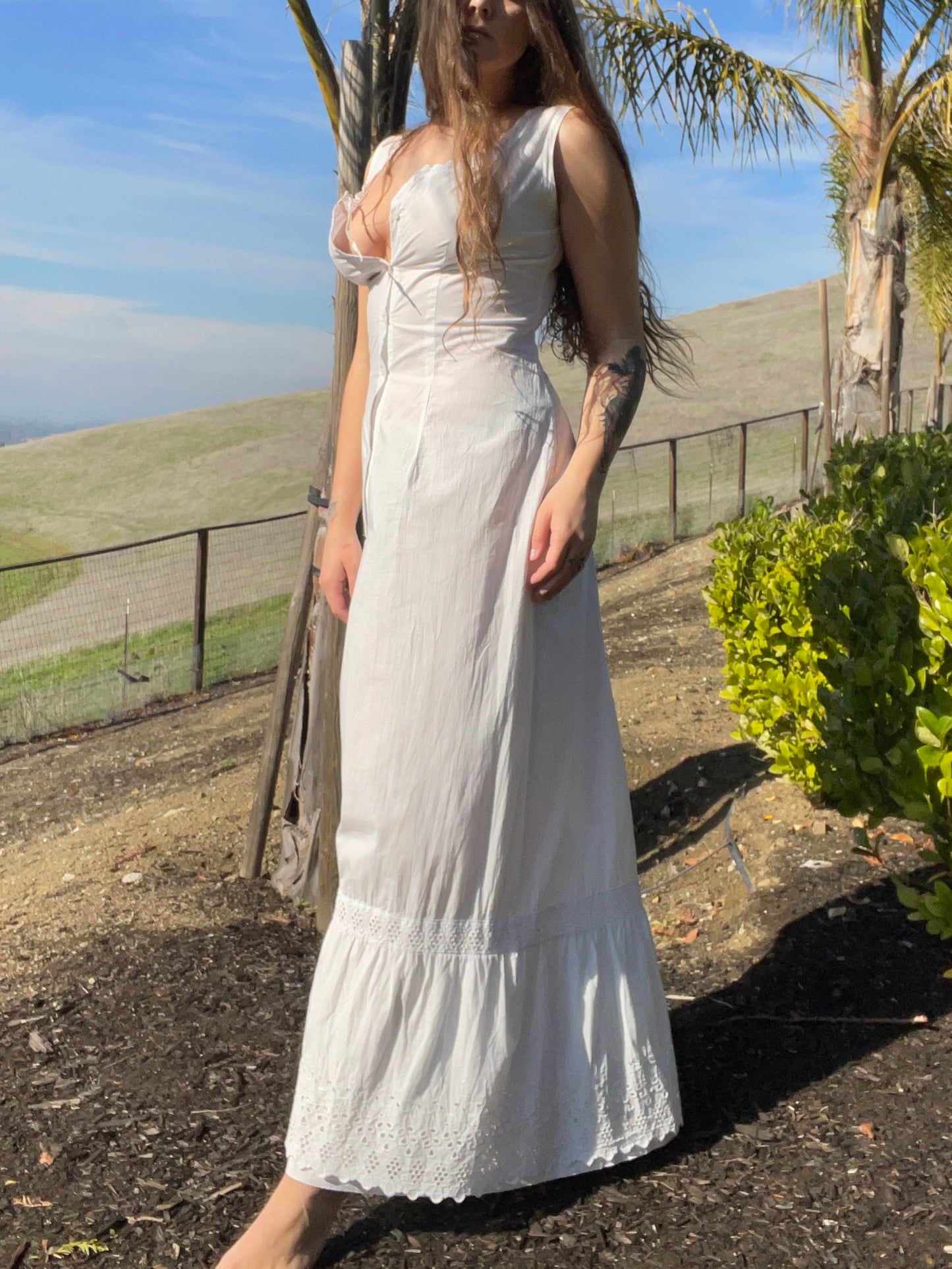 Edwardian Cotton Eyelet Chemise Button Font Dress