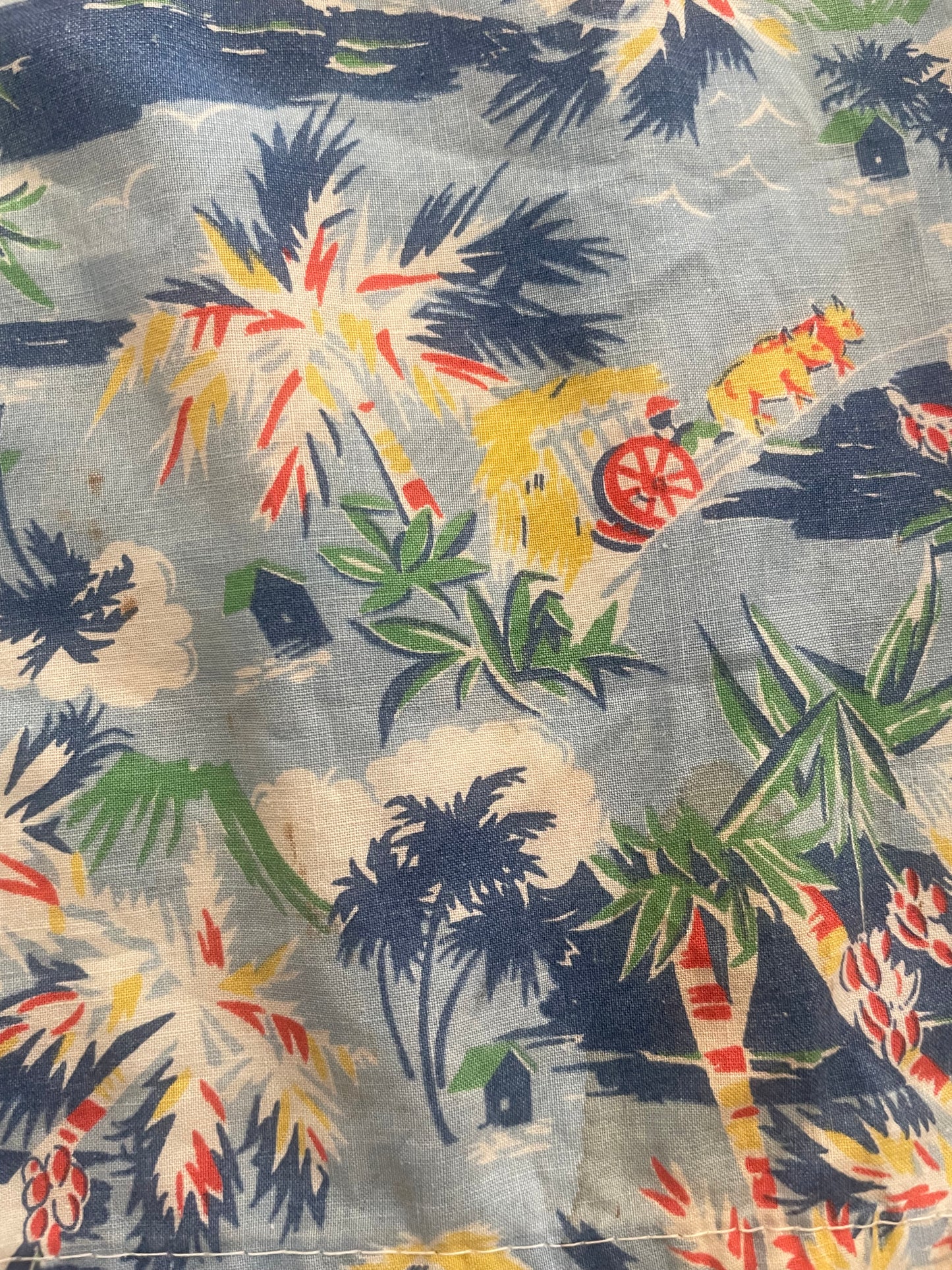1930s/1940s Tropical Print Cotton Bishop Sleeve Smock
