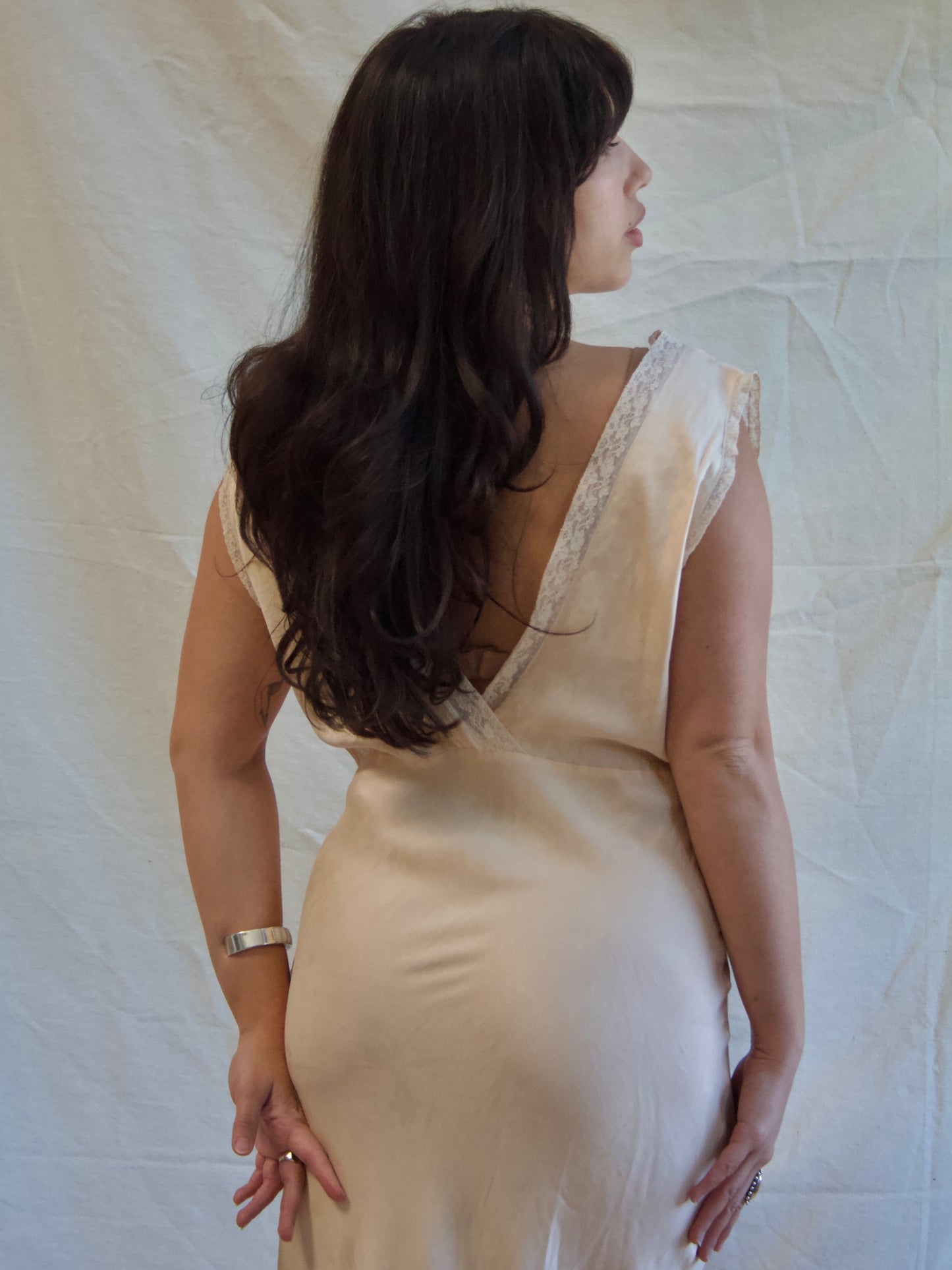 1930s Pale Pink & Lace Bias Cut Slip Dress