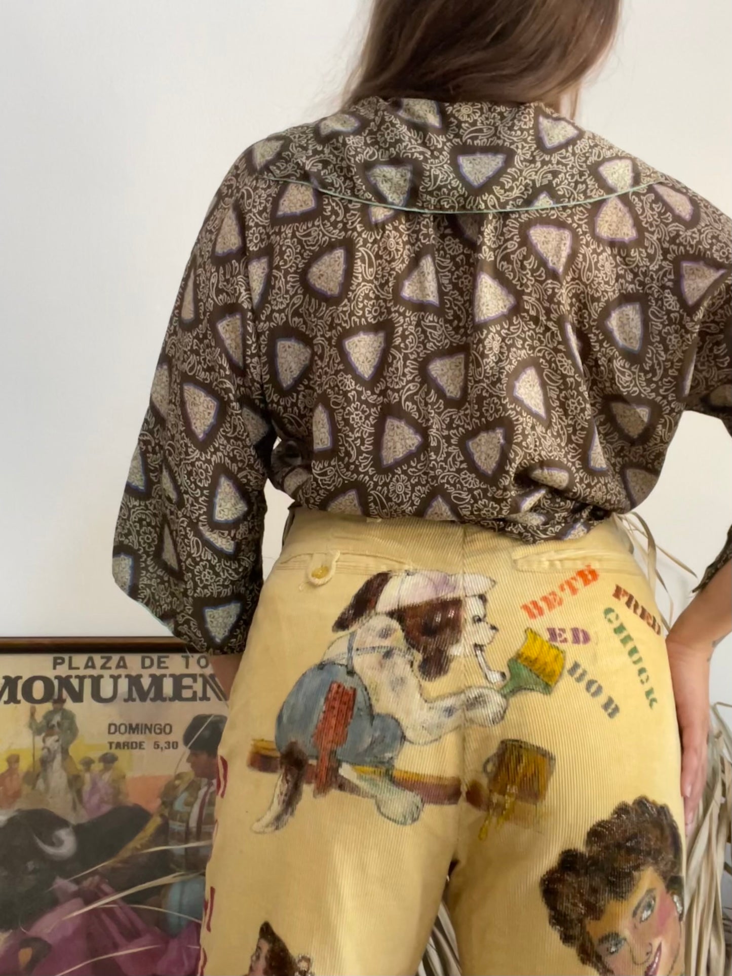 1920s Printed Chiffon Wrap/ Tie Waist Angel Sleeve Blouse
