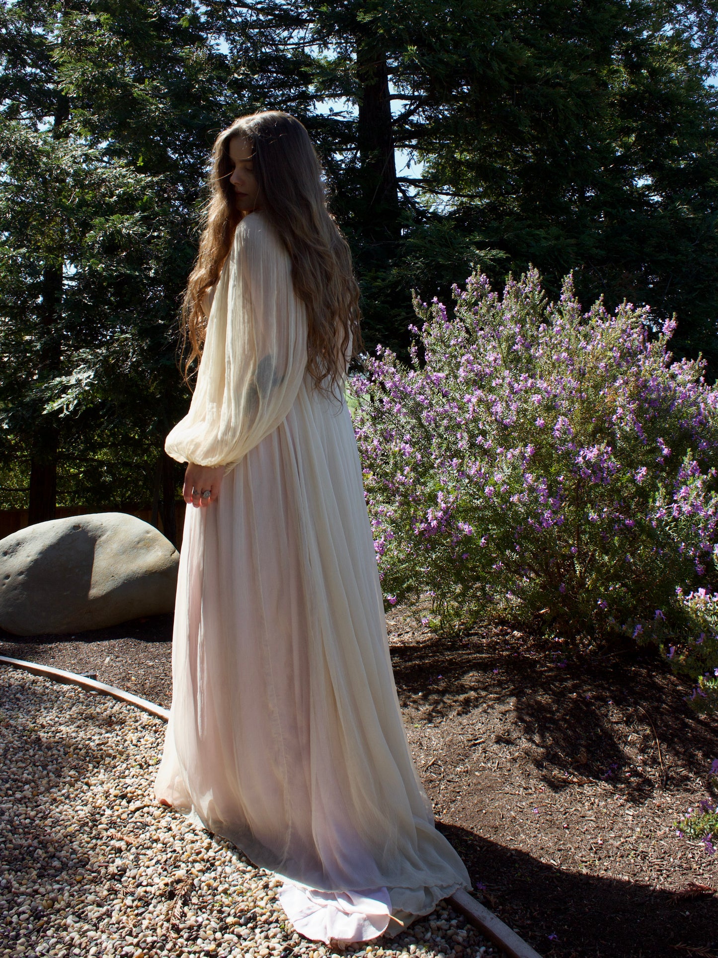 1820s/1920s Style Crinkle Gauze Empire Waist Trained Gown