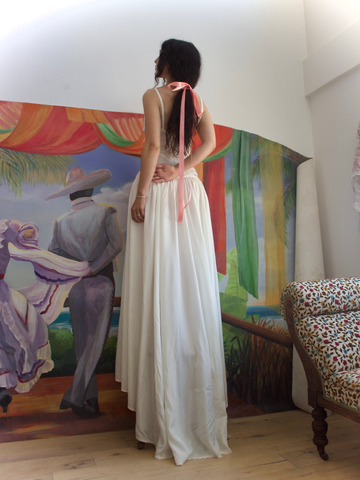 1940s Trained Rayon Satin Sweetheart Bridal Gown