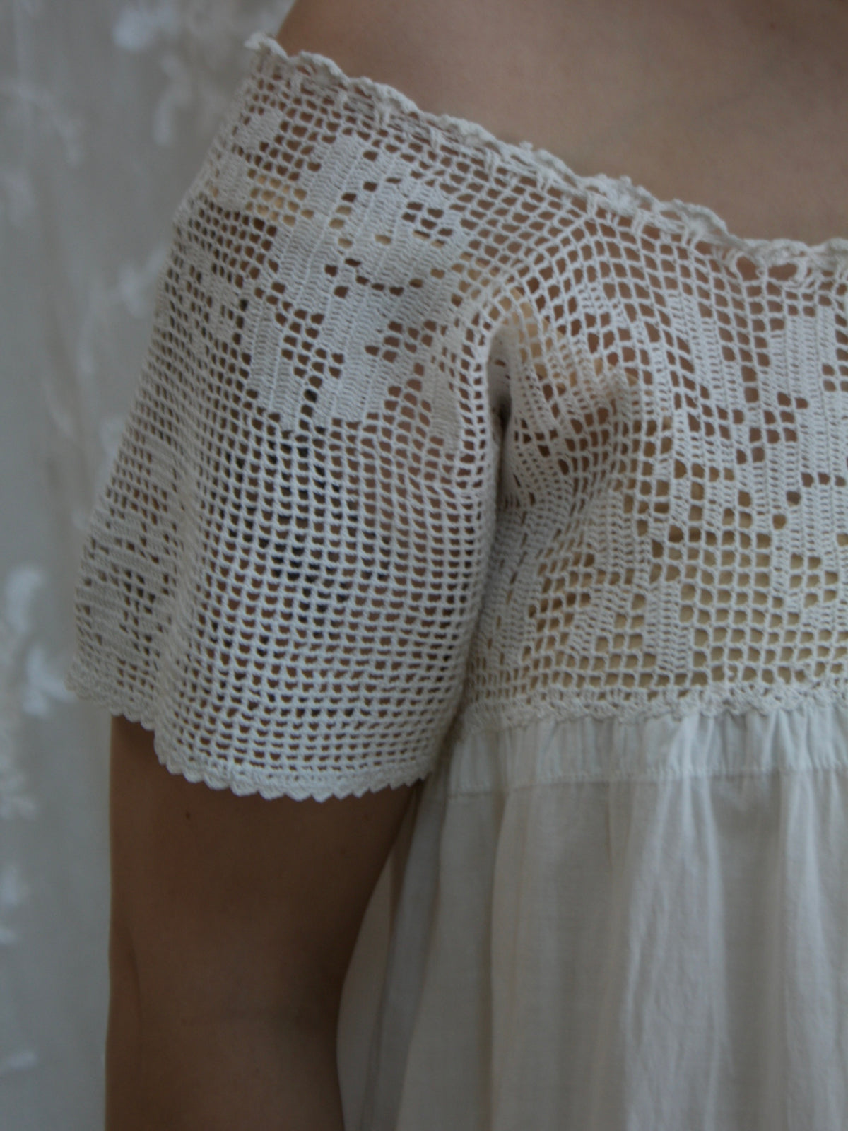Antique Edwardian Cotton Crochet Yoke Chemise Dress