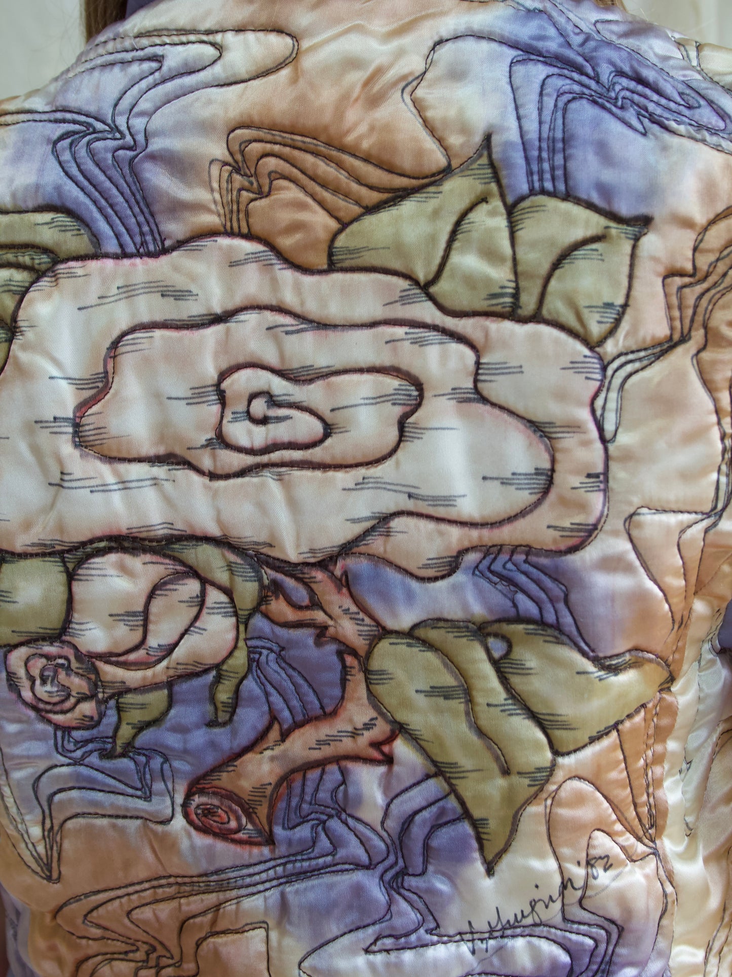 OOAK Vintage Hand Painted Quilted Silk/ Rayon Applique Vest