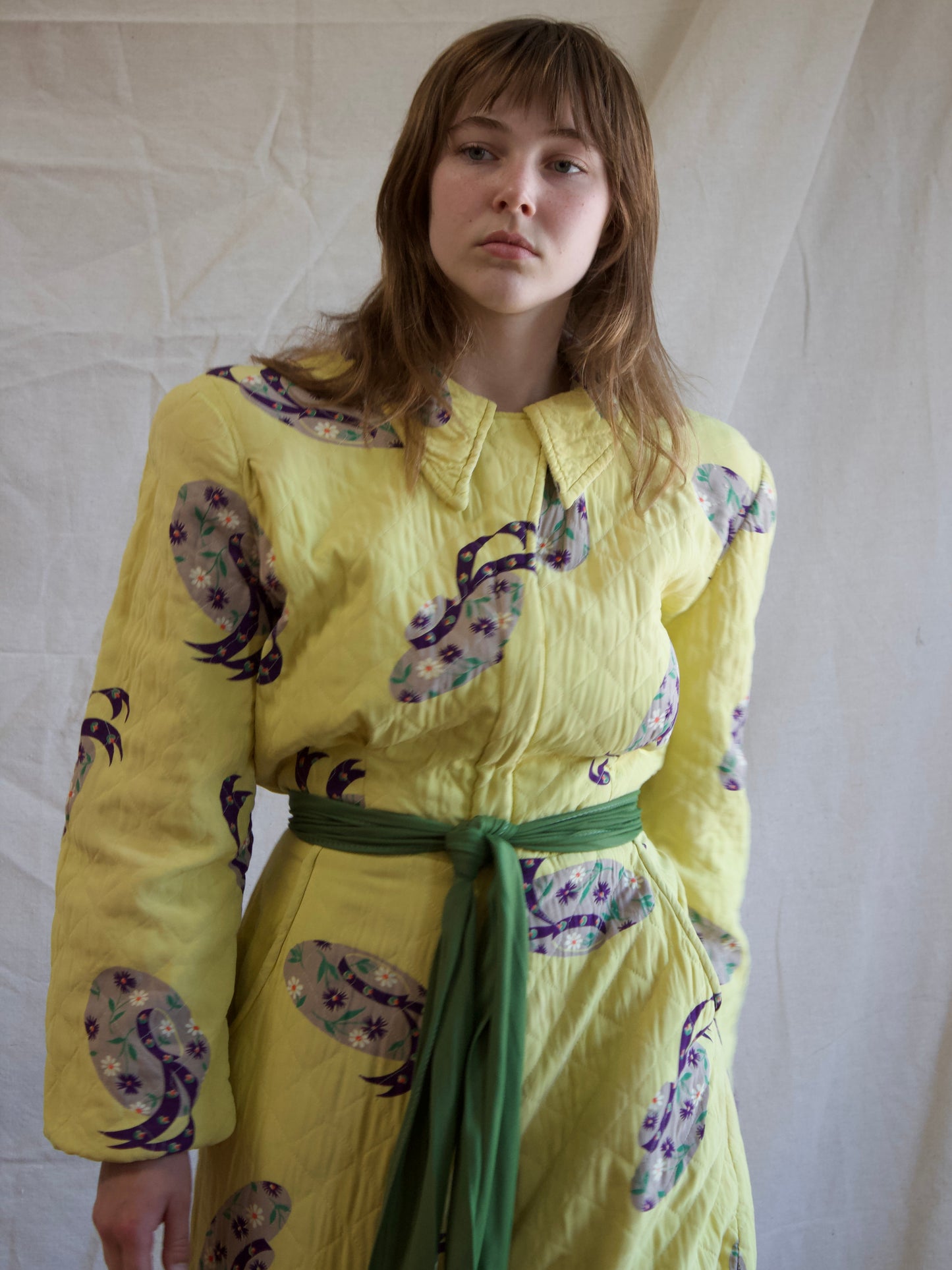 1940s Quilted Novelty Print Palazzo Pant Zip Front Jumpsuit