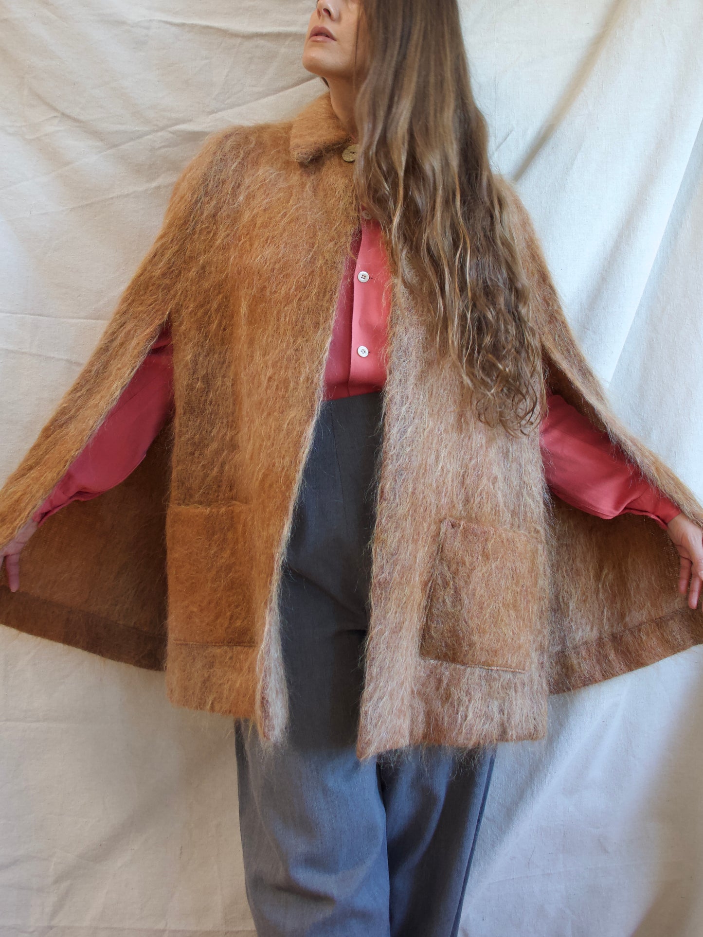 1950s Terracotta Shaggy Mohair Cape