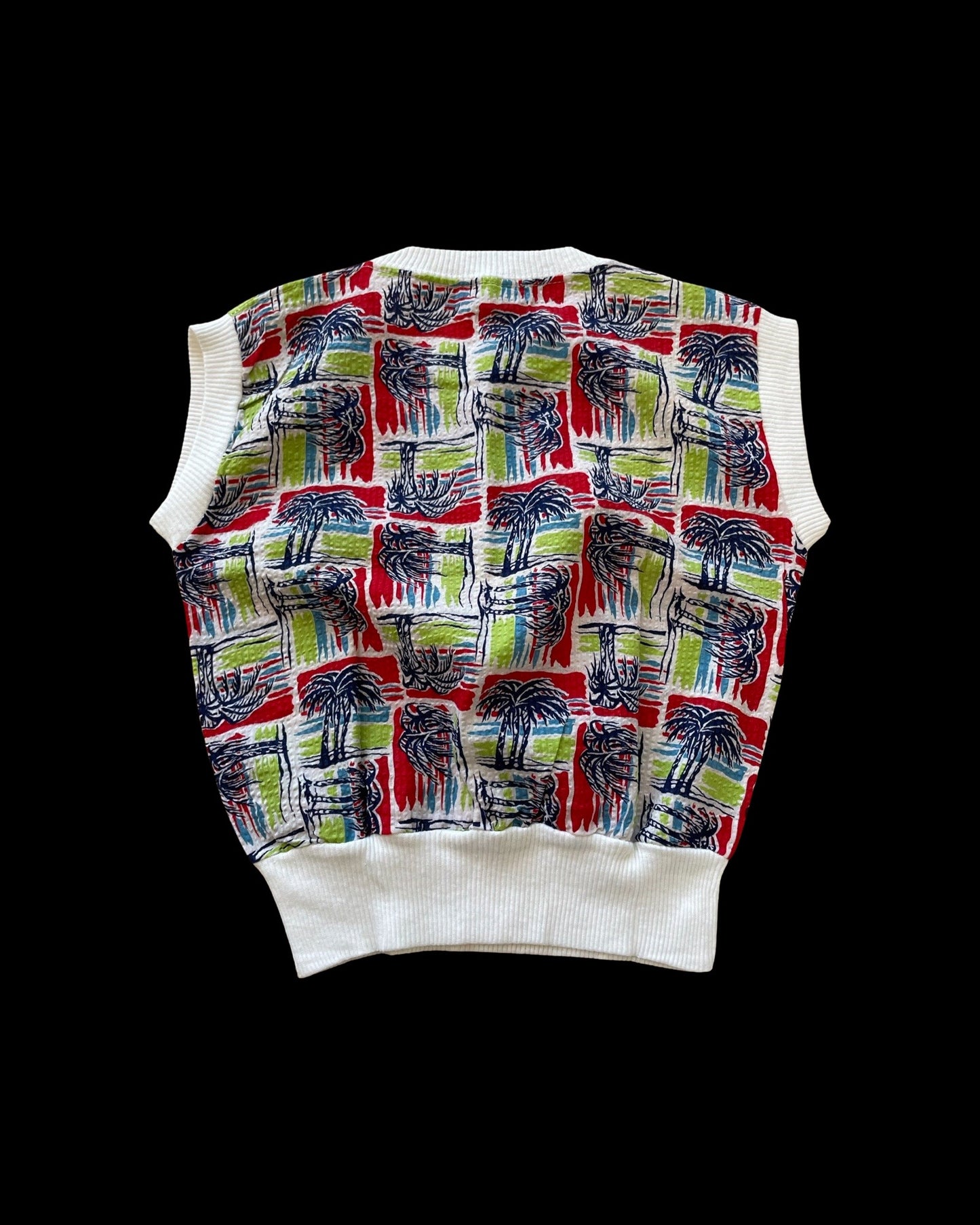1950s NOS Tropical Palm Tree Print Seersucker Sportswear Top